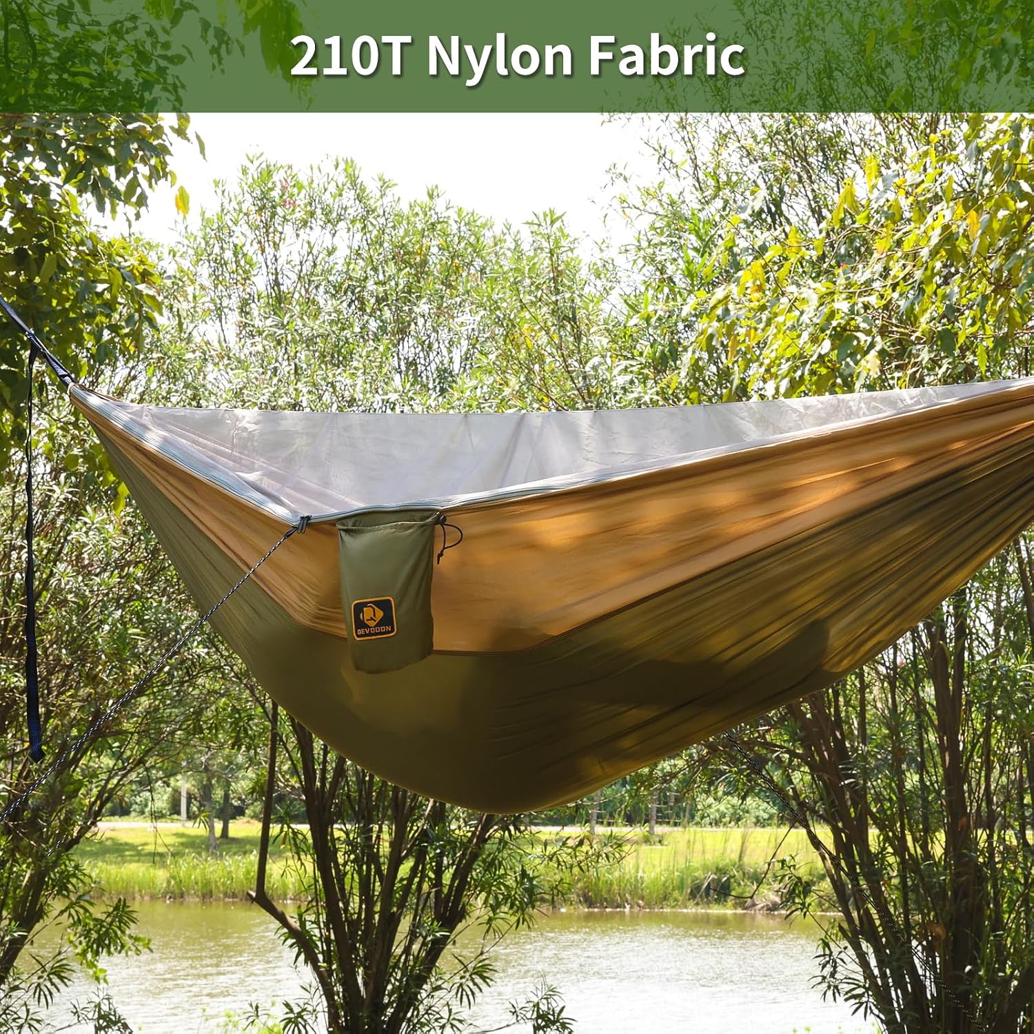 Camping Hammock, Portable Hammocks with Mosquito Net,Lightweight Nylon Parachute Hammock with 10ft Tree Straps,Camping Gear Must Haves for Travel Hiking Backpacking Beach Patio-Green&Khaki - Image 4