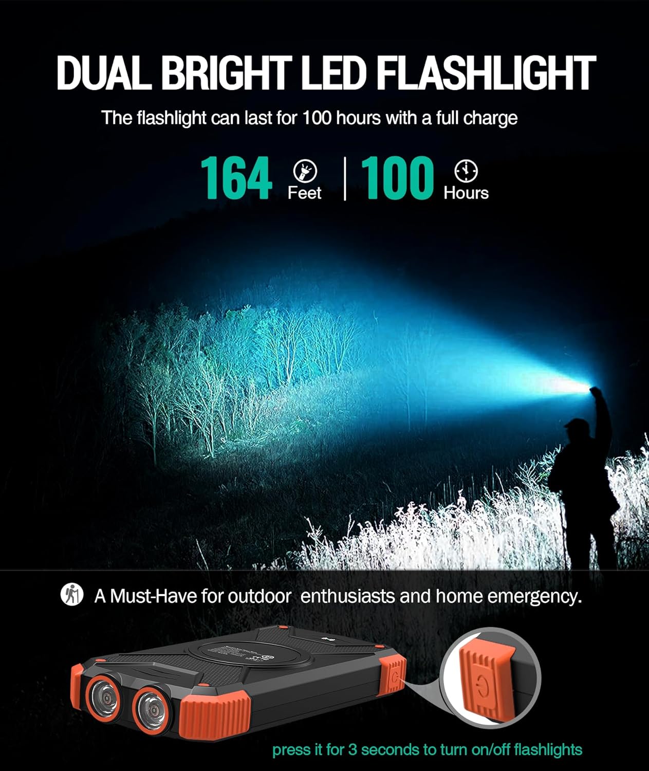 BLAVOR Solar Power Bank 10,000mAh, Portable Wireless Charger, 20W Fast Charging External Battery Pack with USB C for Cell Phones, Solar Panel Charging with Dual Flashlight for Camping - Image 7
