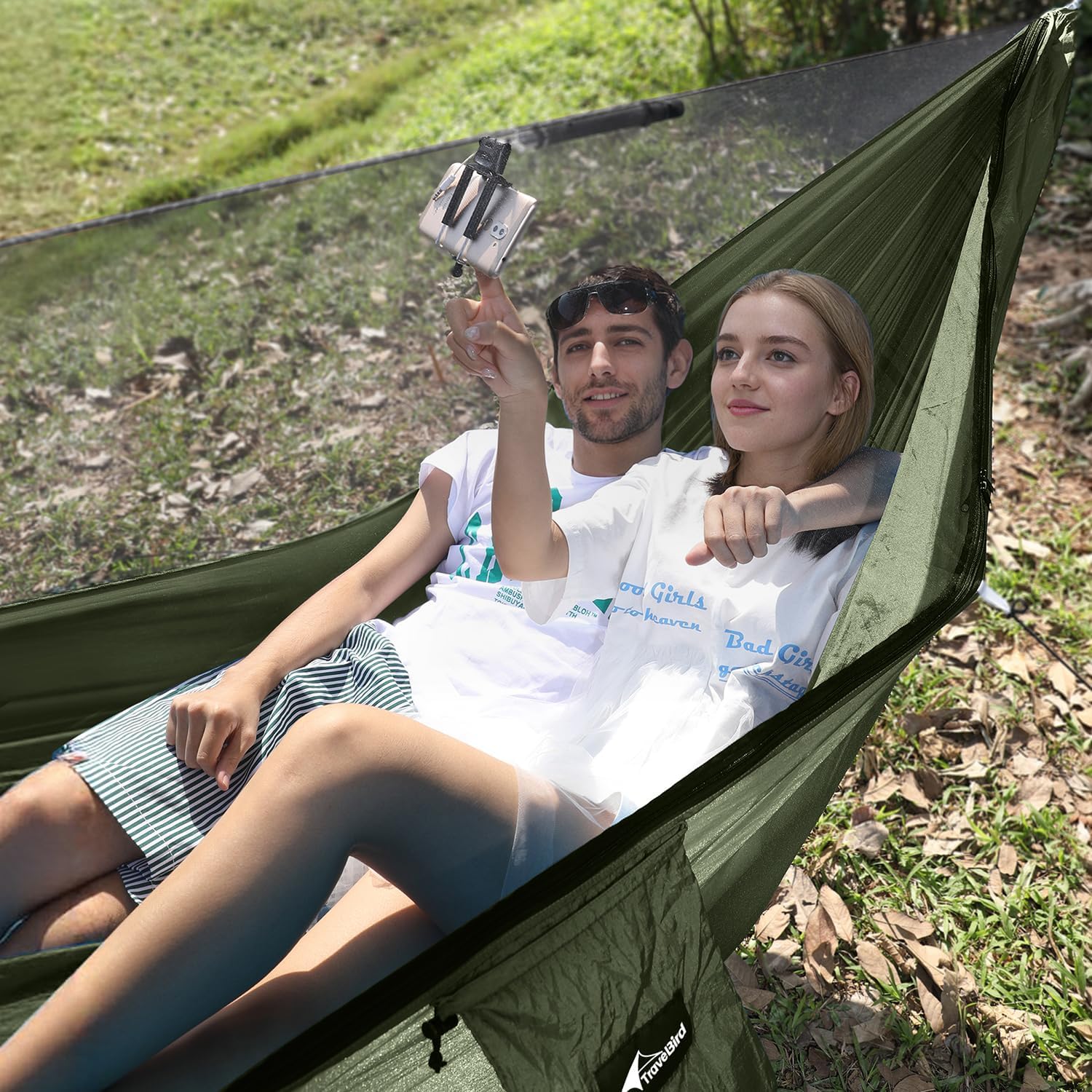 Camping Hammock with Mosquito Net and Ridge Rope, Extra Large for 2 Person, Lightweight Hanging Hammocks Tree Straps, All-in-one Fast Open Hammock for Outside, Hiking, and Travel - Image 8