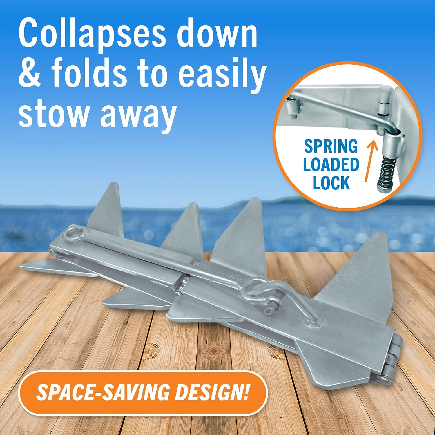 Better Boat Box Anchor for Boats, Folding Boat Anchor Hot Dip Galvanized, Double Sided Slide Anchor for Pontoon Fishing and Cabin Cruiser, Multiple Sizes - Image 3