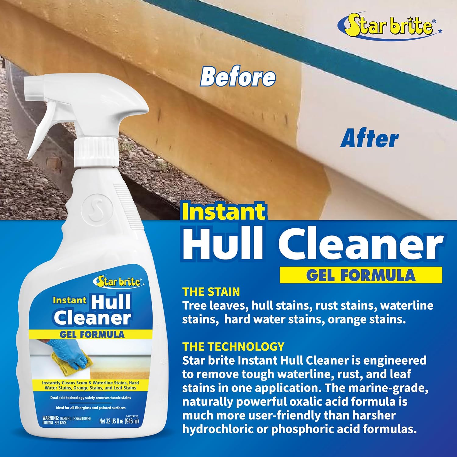 STAR BRITE Instant Hull Cleaner - 32 Oz Gel Spray - Easily Remove Stains, Scum Lines & Grime on Boat Hulls, Fiberglass, Plastic & Painted Surfaces - Easy to Use Formula (096132) - Image 4
