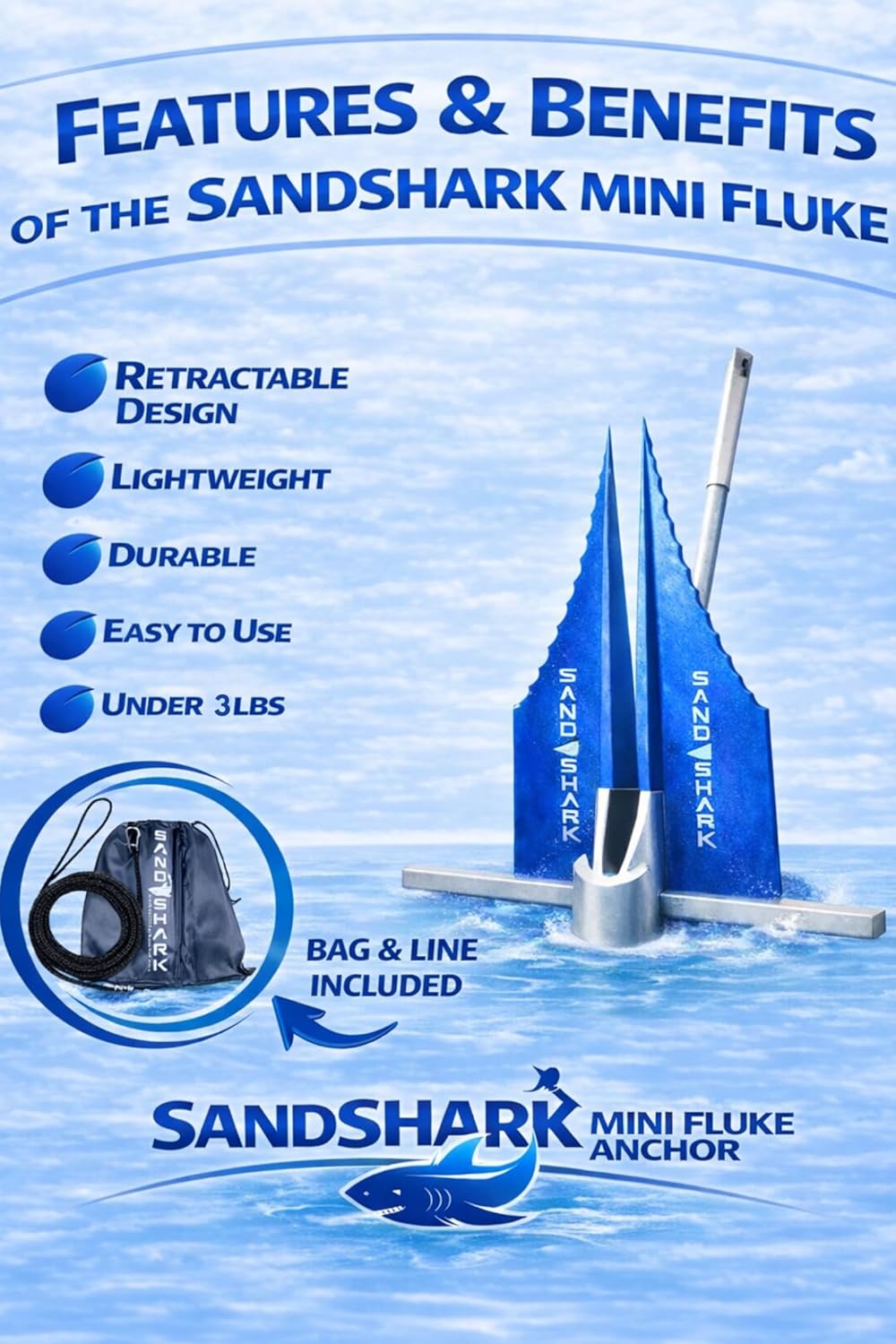 SandShark Premium Fluke Anchor-Retractable Shaft Easy Storage-Aluminum Pontoon Boat Anchor, Jet Ski Anchor. Boats - Image 7