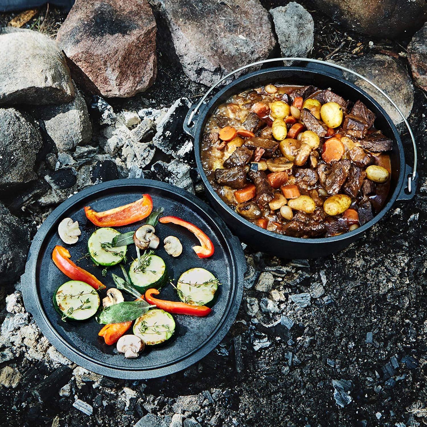 Uno Casa 6Qt Cast Iron Camping Dutch Oven with Lid Lifter and Storage Bag - Pre-Seasoned Outdoor Dutch Oven for Campfire Cooking, Stews, and Baking - Durable Cast Iron Pot for Camping and Hiking - Image 7