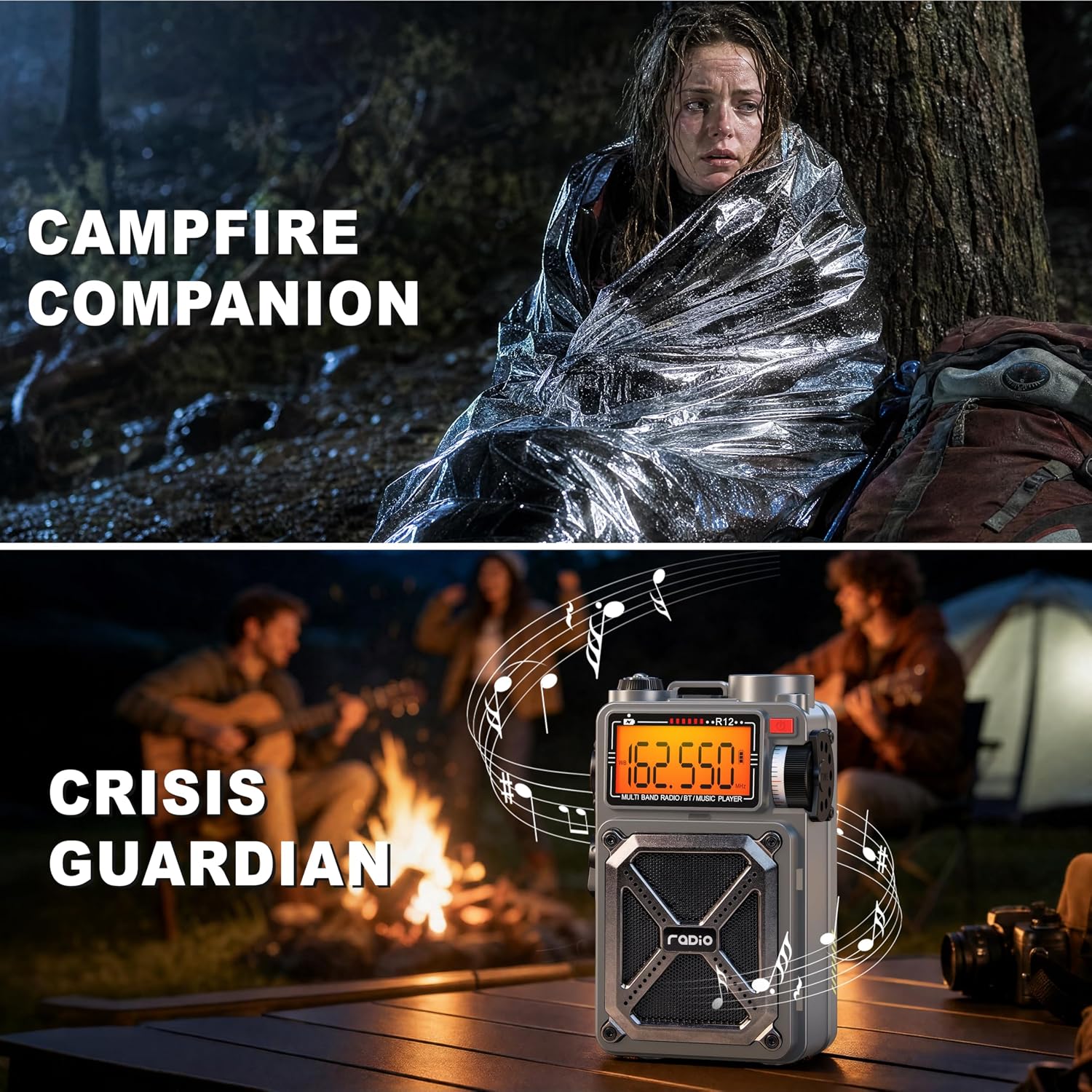 Solar Hand Crank Emergency Radio with NOAA Weather Alert, AM FM Shortwave | Digital Tuning,Bluetooth Speaker,TF Playback,Flashlight,Compass,SOS,4000mAh,Thermal Blanket,USB-C Charging,for Emergencies - Image 9