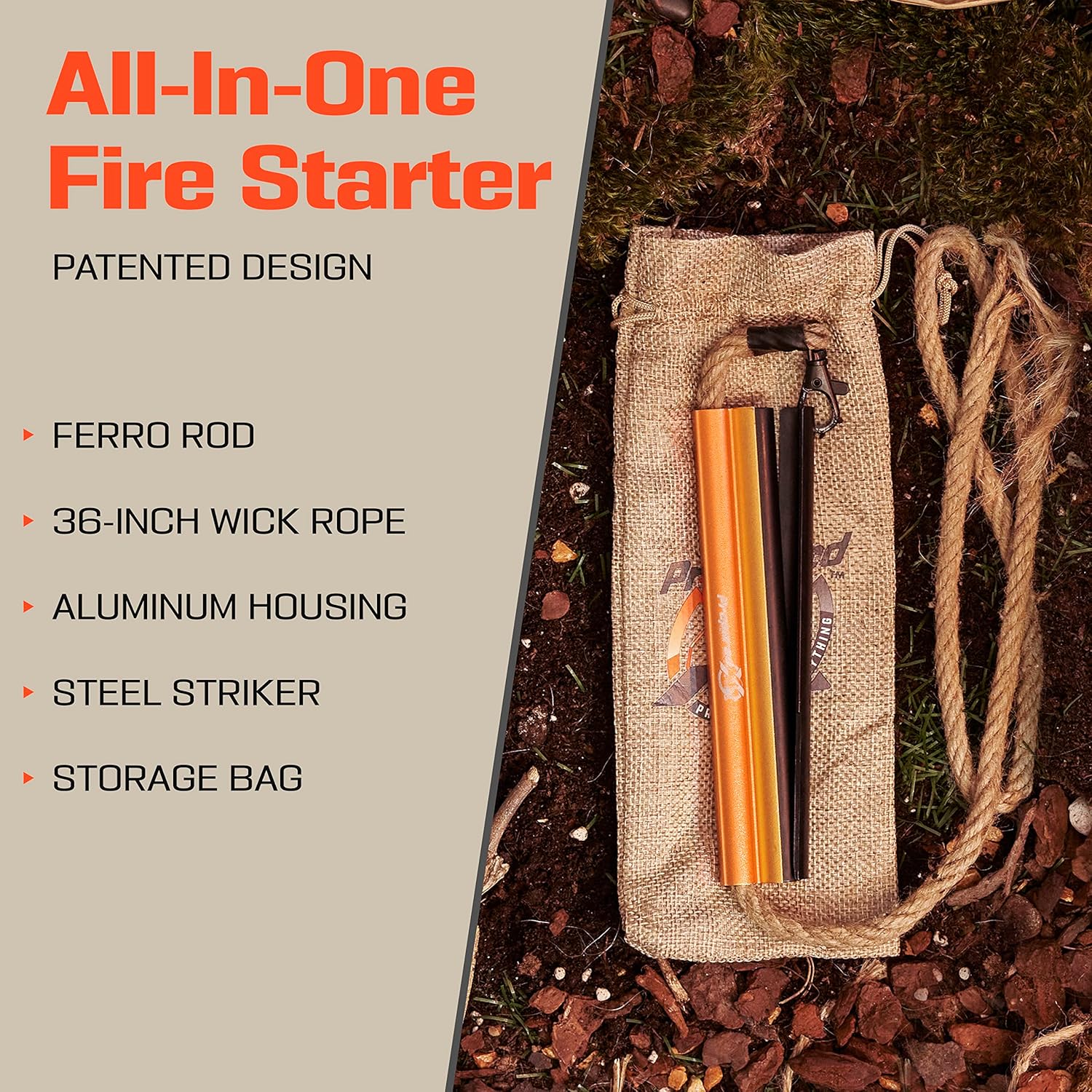 Fire Starter Survival Tool - All-in-One Flint and Steel Fire Starter Kit - Ferro Rod Fire Starter with 36" Waterproof Tinder Wick Rope and Steel Fire Striker - Patented Firestarter | Prepared4X - Image 8