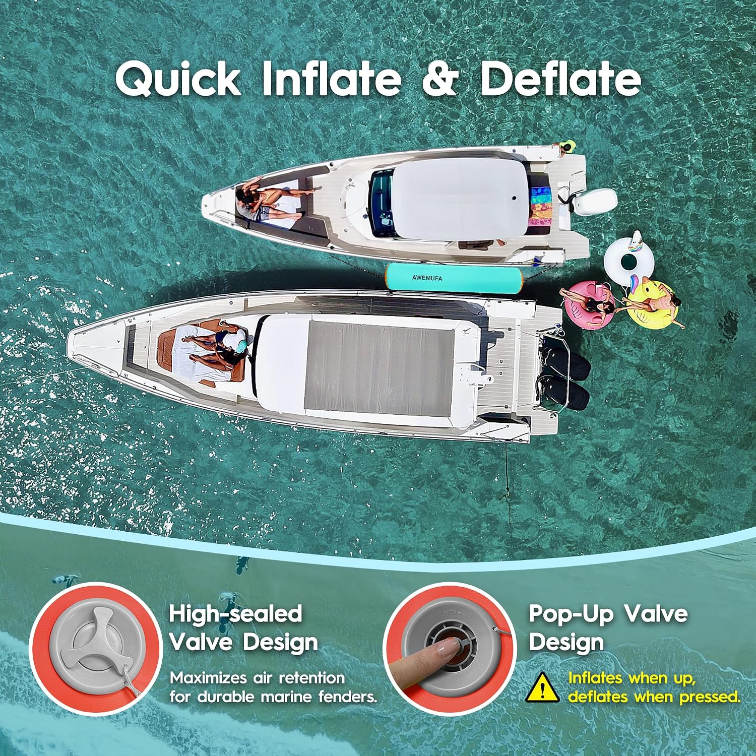 AWEMUFA 6ft/10ft Inflatable Boat Fender for Docking Heavy Duty, Large Boat Bumper for Docking, Inflatable Boat Dock Bumper Inflatable Fender for Pontoon Boat, Fishing Boat, Small Yacht(NO Pump) - Image 6
