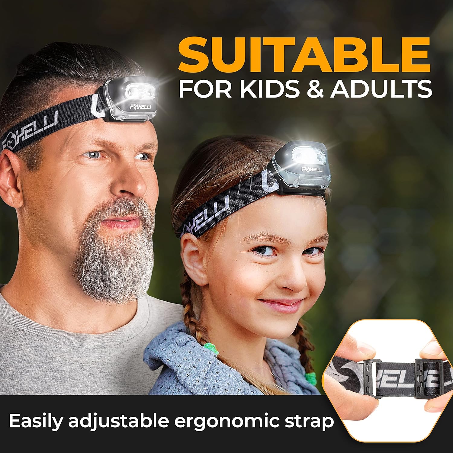 Foxelli LED Headlamp Flashlight for Adults & Kids, Running, Camping, Hiking Head Lamp with White & Red Light, Comfortable Headband, Lightweight & Waterproof, 3 AAA Batteries - Image 4