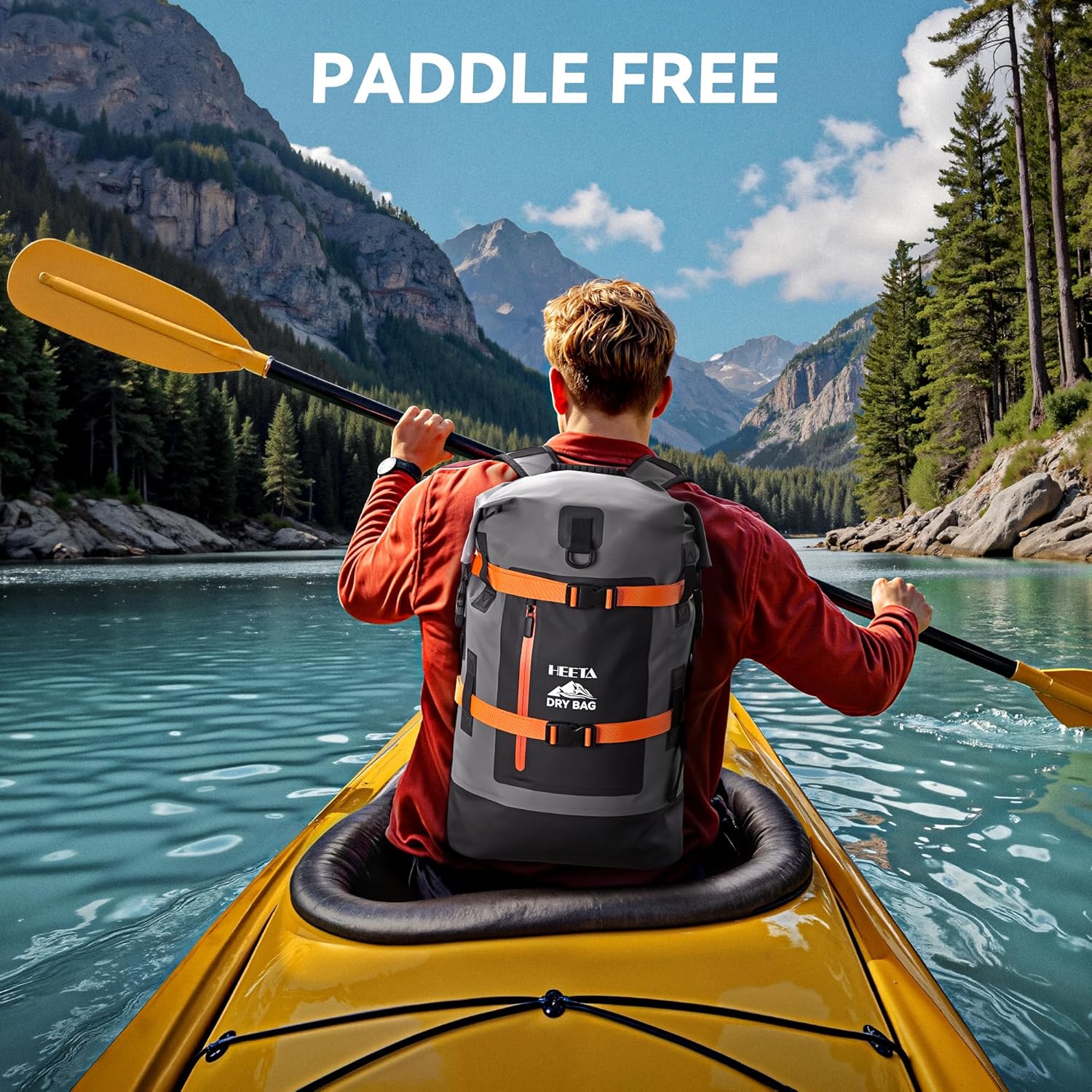 HEETA Dry Bags Waterproof Backpack 40L for Men & Women, Roll Top Heavy Duty Cushioned Hiking Backpack for Kayaking Boating Paddle Boarding Fishing Travel Camping Beach Vacation Cruise Ship Essentials - Image 7