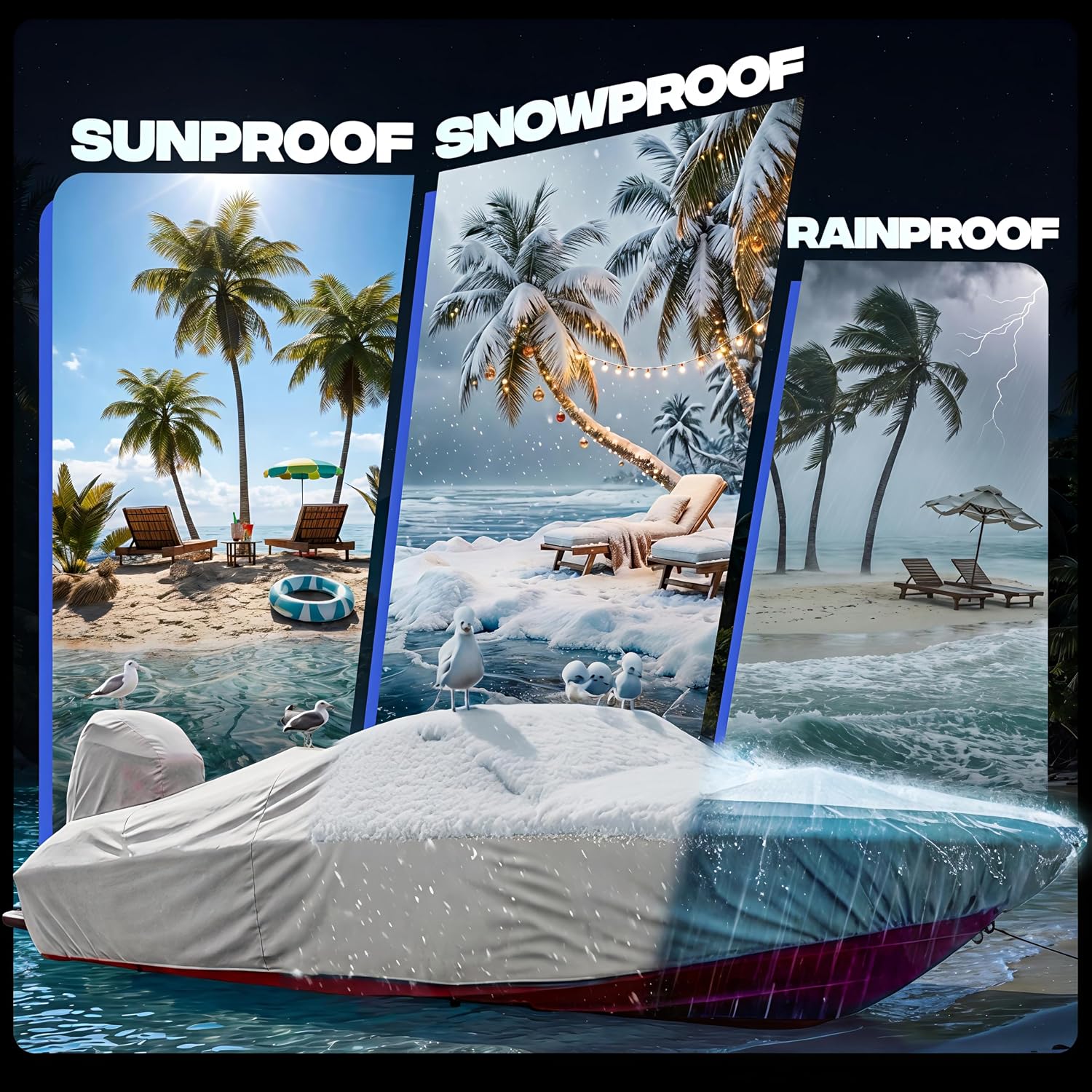 FOCEAN 1200D Boat Cover 15-17ft, Waterproof Heavy Duty Marine Tarp Gray Cover, Fits Bass, V-Hull, Tri-Hull, Runabout Fish Ski Boats with Storage Bag - Image 7