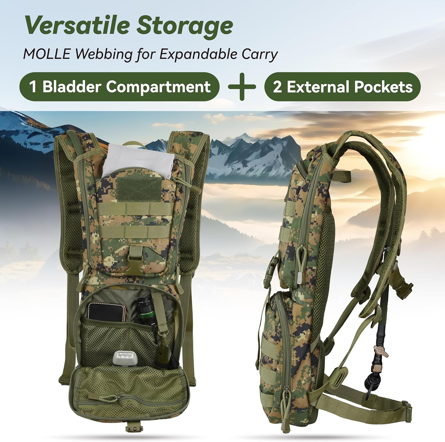 MARCHWAY Tactical Molle Hydration Pack Backpack with 3L TPU Water Bladder, Military Daypack for Cycling, Hiking, Running, Climbing, Hunting, Biking - Image 4