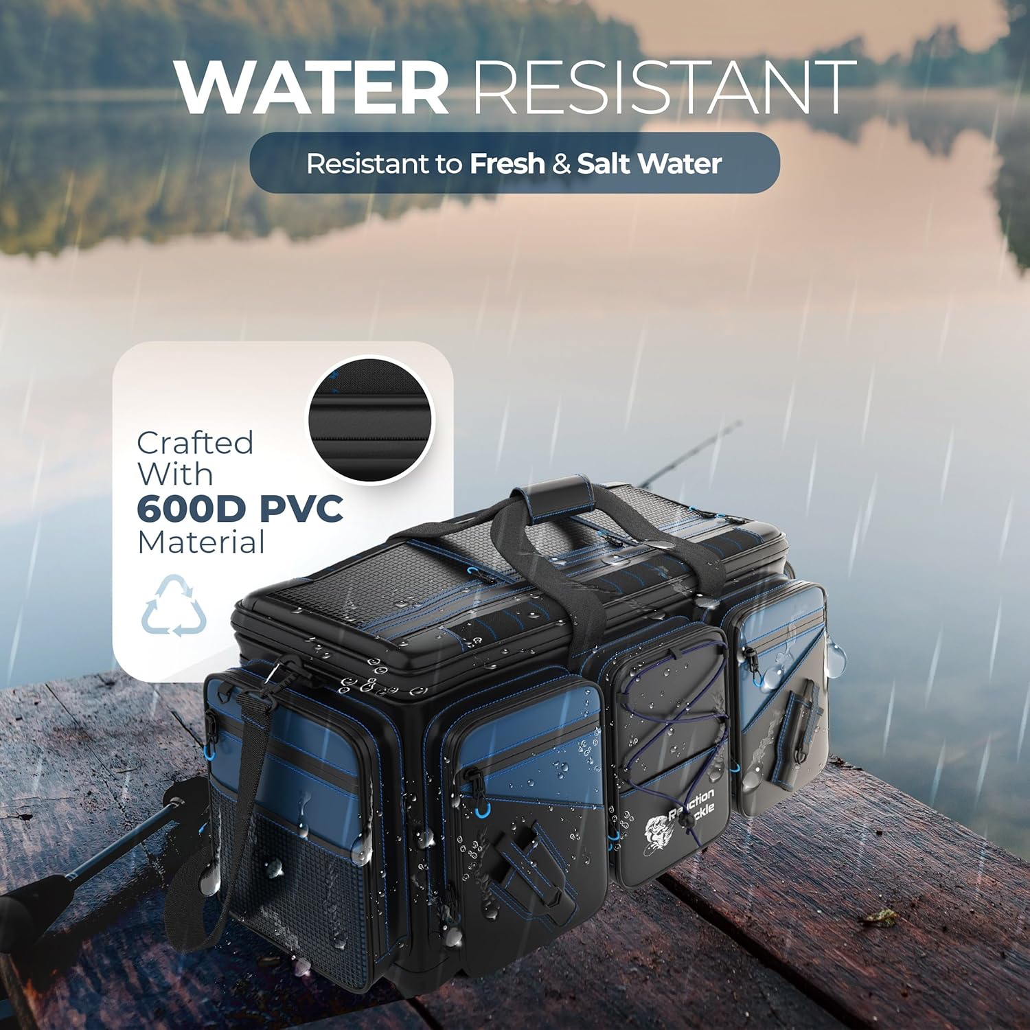 Reaction Tackle Fishing Tackle Bag – Salt Water Resistant Fishing Bag, 1000D PVC Waterproof Material, Tackle Box Organizer with Dividers for 3600 or 3700 Trays - Image 4