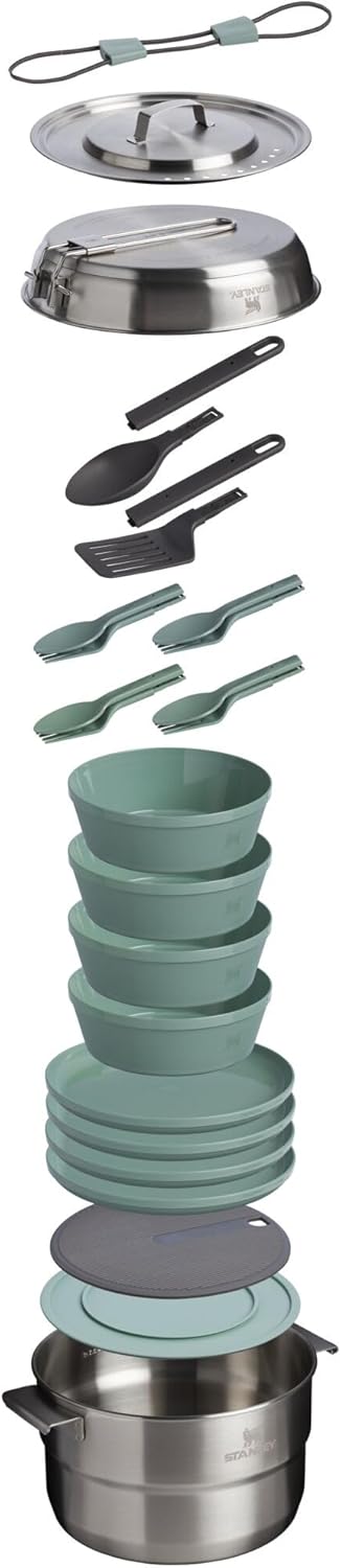 Stanley Wildfare Core 26-Piece Complete Camp Kitchen Cook Set | 4 qt Pot with Lid, 8in Fry Pan | 4 Table Settings, Plates, Bowls, Utensils | Camping Essentials for Your Camp Kitchen | BPA-Free - Image 3