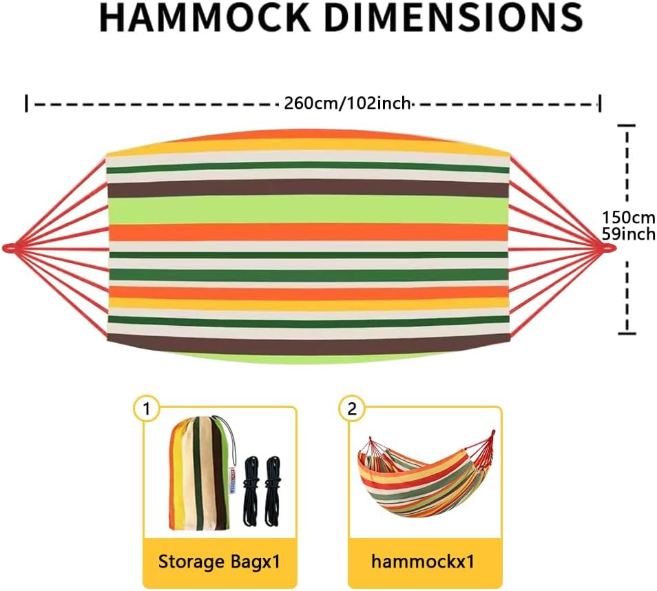 Cotton Canvas Hammock, Comfortable Fabric Camping Hammock with Tree Straps, Up to 440lbs with Travel Bag for Camping Outdoor/Indoor Patio Backyard(Orange, Without bar) - Image 2