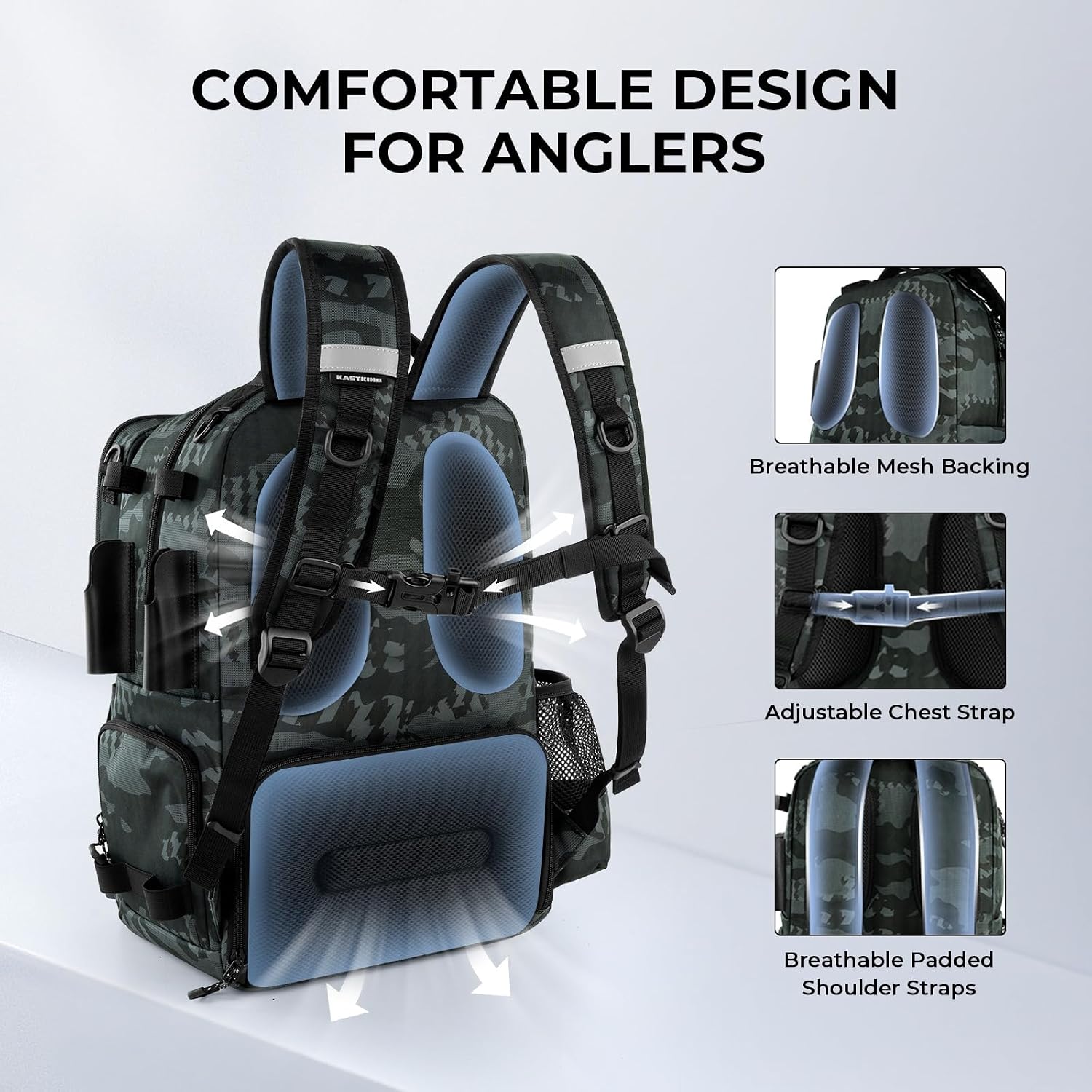 KastKing BaitSpace Fishing Tackle Backpack with Removable Bait Binder,2 Rod Holders Storage Fishing Gear and Equipment - Image 7