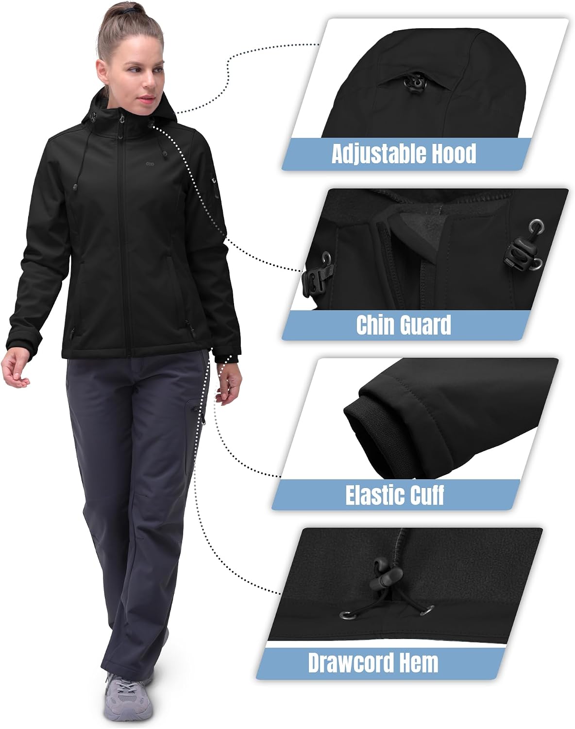 33,000ft Women's Softshell Jacket, Fleece Lined Warm Jacket Light Hooded Windproof Coat for Outdoor Hiking - Image 6