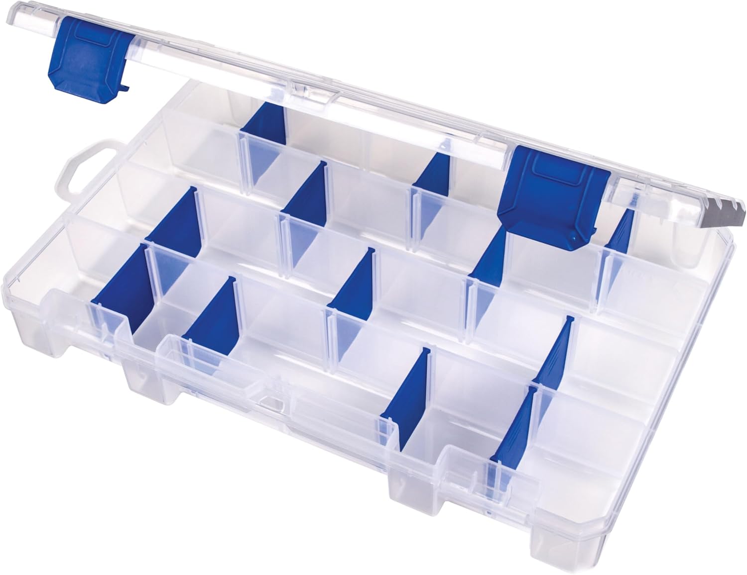 Flambeau Outdoors 4007 Tuff Tainer Fishing Tackle Box with Zerust Anti-Rust Dividers - Includes 12 Dividers, 24 Compartments, Clear Fishing Lure Organizer - 11" x 7.25" x 1.75"