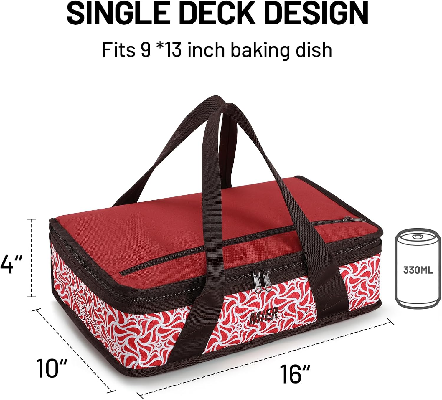 MIER Insulated Casserole Carrier for Hot or Cold Food Thermal Food Carrier Bag for Lasagna Potluck Parties Picnic Cookouts, Fits 9"x13" Baking Dish/Foil Pan, Red - Image 6