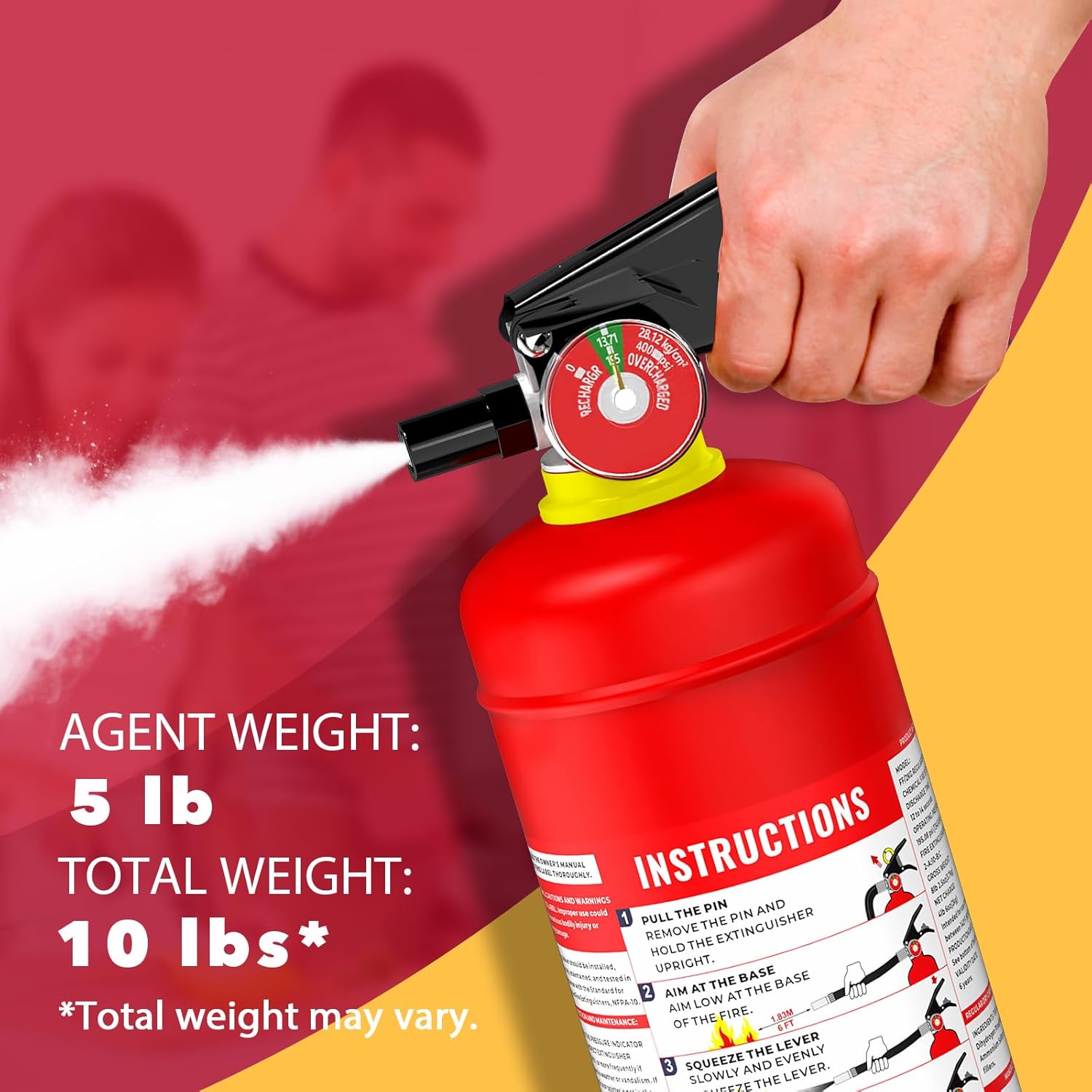 Ougist ABC Dry Chemical Fire Extinguisher, 5 lb – 2-A:10-B:C Rated for Home, Office & Vehicle, Quick Release, Easy-Grip Handle, Ideal for Electrical & Grease Fires, Car Extinguisher, Model FF2KG - Image 2
