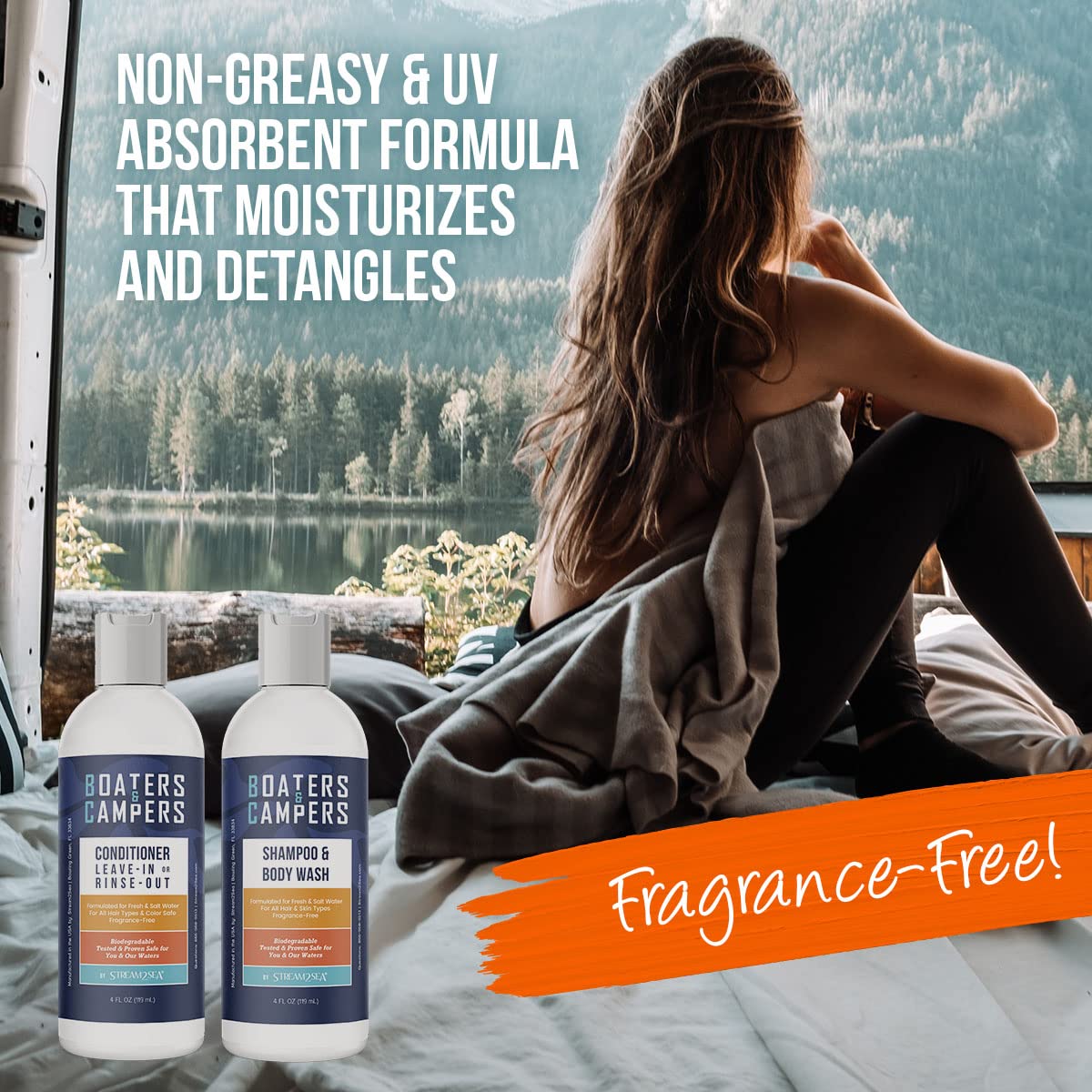 STREAM 2 SEA Boaters and Campers Hair Shampoo and Conditioner Set, 4 oz Reef Safe Fragrance Free All Natural Shampoo and Conditioner For Camping, Hiking and Boating, Paraben Free Hair Care - Image 2