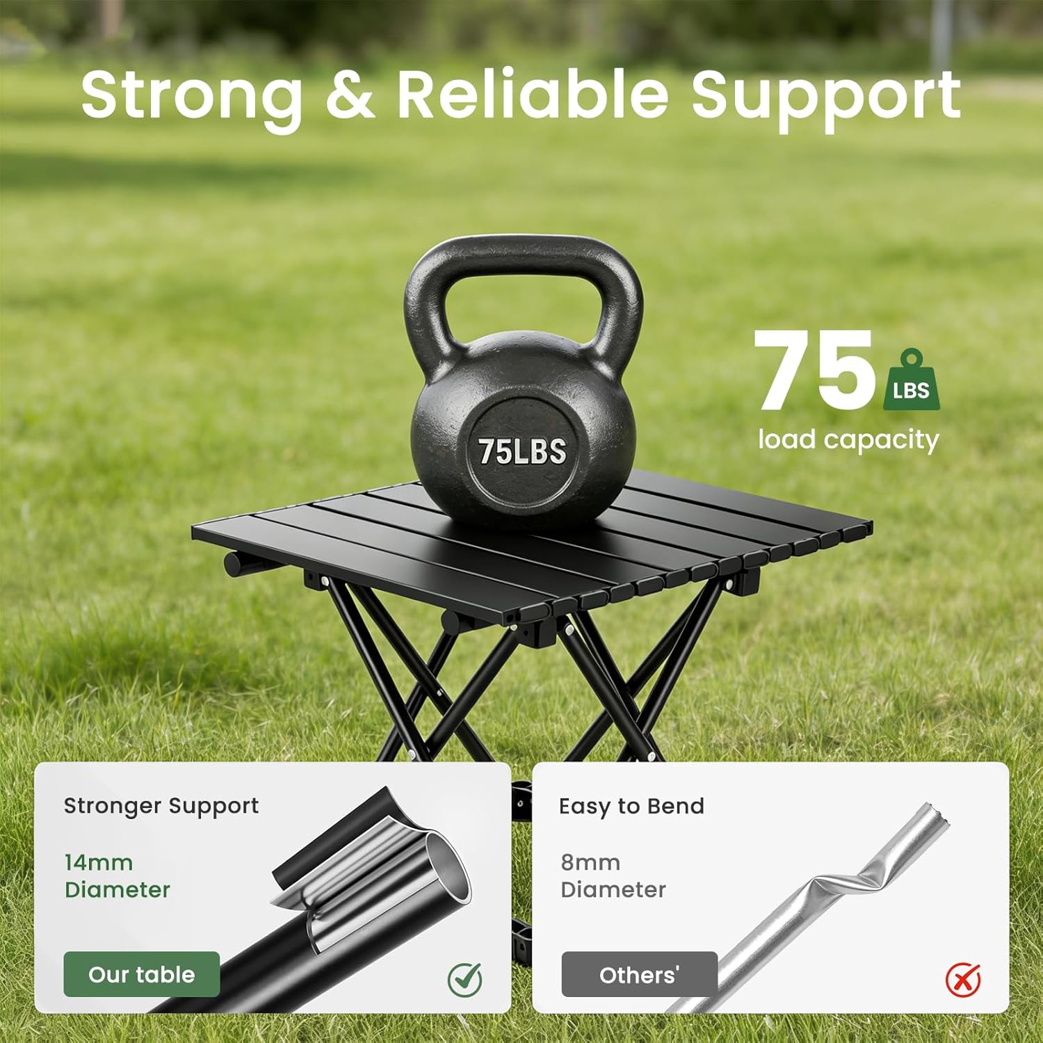 2 Pack Portable Camping Table Foldable, Ultralight Small Folding Beach Table with Carry Bag for Outdoor Travel, Beach, Camp, Picnic, BBQ, Cooking, Festival, Boat, Home Use (Black-S) - Image 3