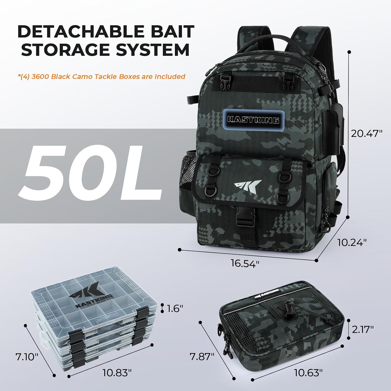 KastKing BaitSpace Fishing Tackle Backpack with Removable Bait Binder,2 Rod Holders Storage Fishing Gear and Equipment - Image 3