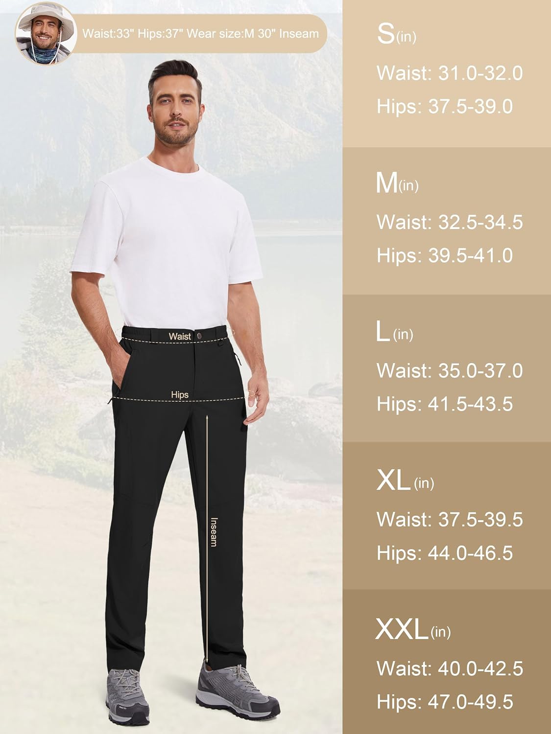SEVEGO 30"/32"/34"/36"/38" Inseam Men's Tall Hiking Pants Quick Dry Outdoor Waterproof Golf Cargo Pants with 3 Pockets - Image 7