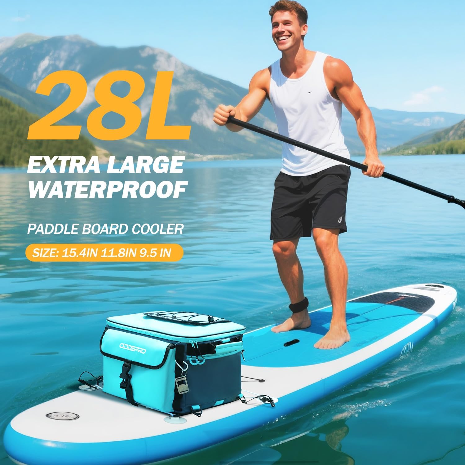 28L Paddle Board Cooler, Unique Top Opening Flap Waterproof Paddleboard Cooler, Durable PVC Material Fits 42 Cans with Bottle Opener, Paddle Board Accessories for SUP, Kayaking, Camping, Fishing - Image 2