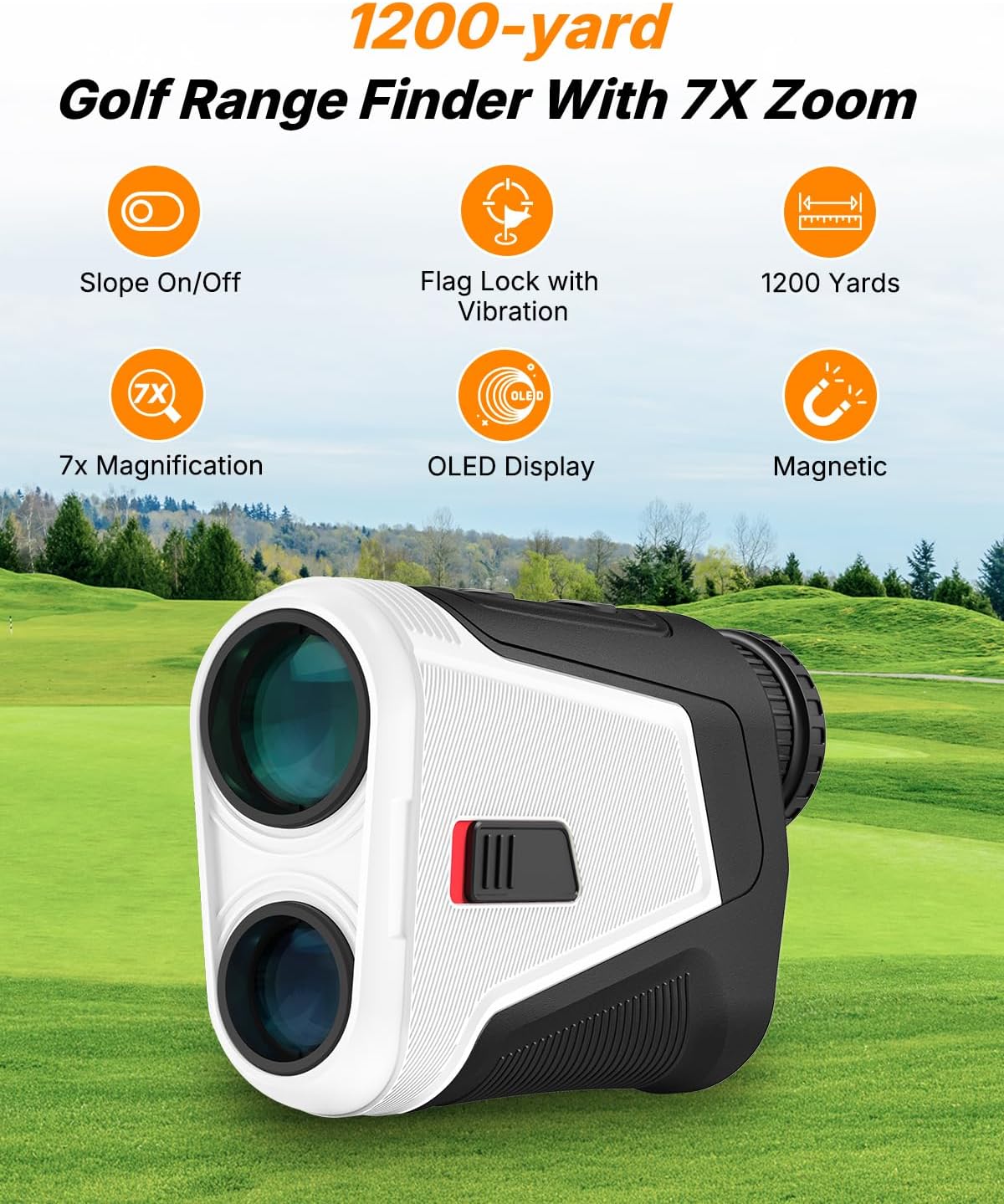 WOSPORTS Red OLED Display Golf Rangefinder with Slope, Ultra-Clear 1200 Yards 7X Magnification Laser Range Finder, Magnetic/Flag Pole Locking Vibration - Image 2