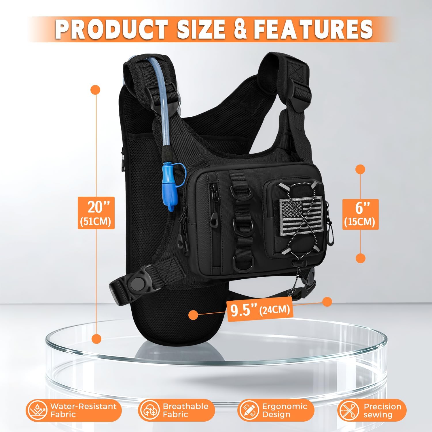 Outdoor Hydration Vest for Running & Hiking, Lightweight Breathable Water Backpack with 2.0L Bladder, Bounce-Free Chest Pack for Marathon, Cycling, Trekking for Men and Women - Image 2