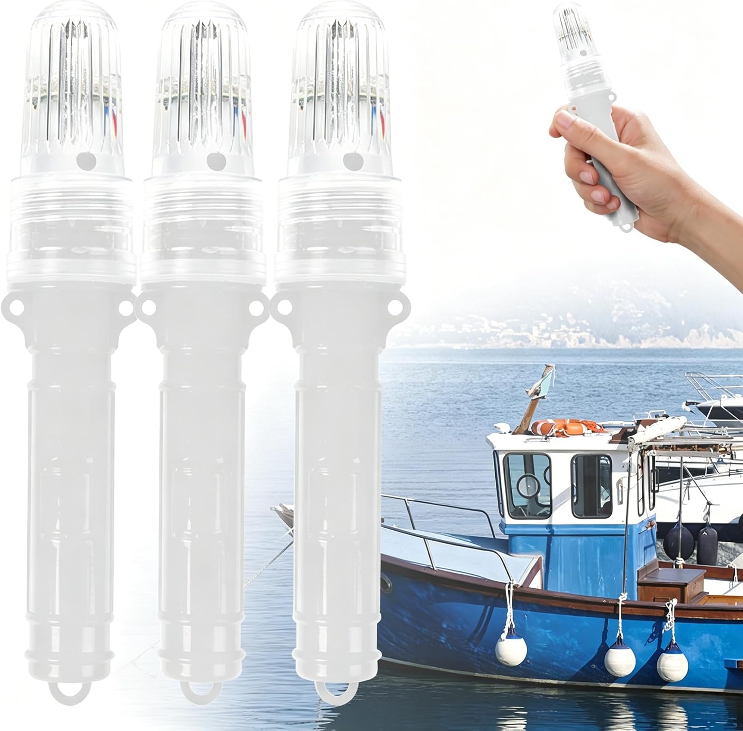 3 PCS Boat Flares, 2026 New Marine Flares LED Light Waterproof Emergency Signals for Fishing Nets Buoys Boats, Electronic Marine Signal Lights Night Boating Life Rafts Offshore (White)