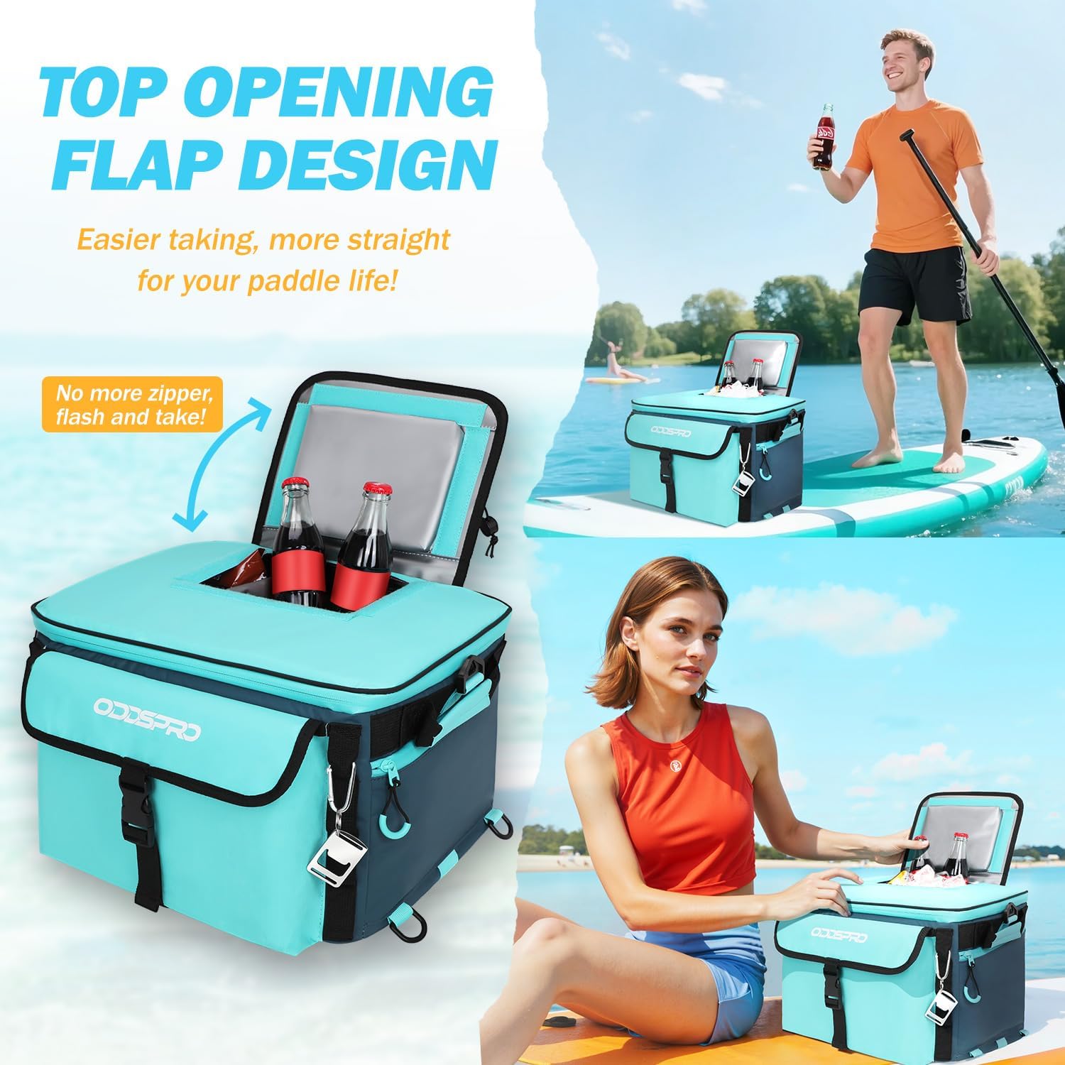 28L Paddle Board Cooler, Unique Top Opening Flap Waterproof Paddleboard Cooler, Durable PVC Material Fits 42 Cans with Bottle Opener, Paddle Board Accessories for SUP, Kayaking, Camping, Fishing - Image 3