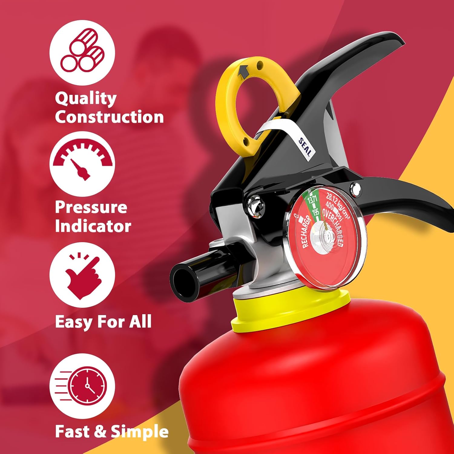 Ougist ABC Dry Chemical Fire Extinguisher, 5 lb – 2-A:10-B:C Rated for Home, Office & Vehicle, Quick Release, Easy-Grip Handle, Ideal for Electrical & Grease Fires, Car Extinguisher, Model FF2KG - Image 3