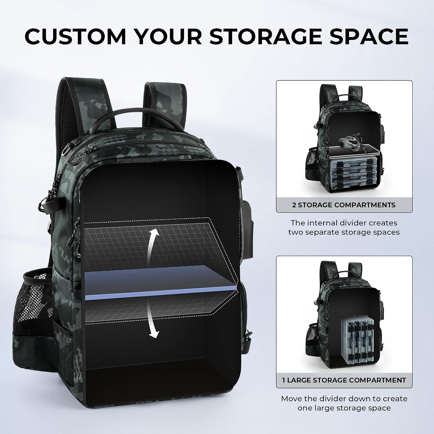 KastKing BaitSpace Fishing Tackle Backpack with Removable Bait Binder,2 Rod Holders Storage Fishing Gear and Equipment - Image 8