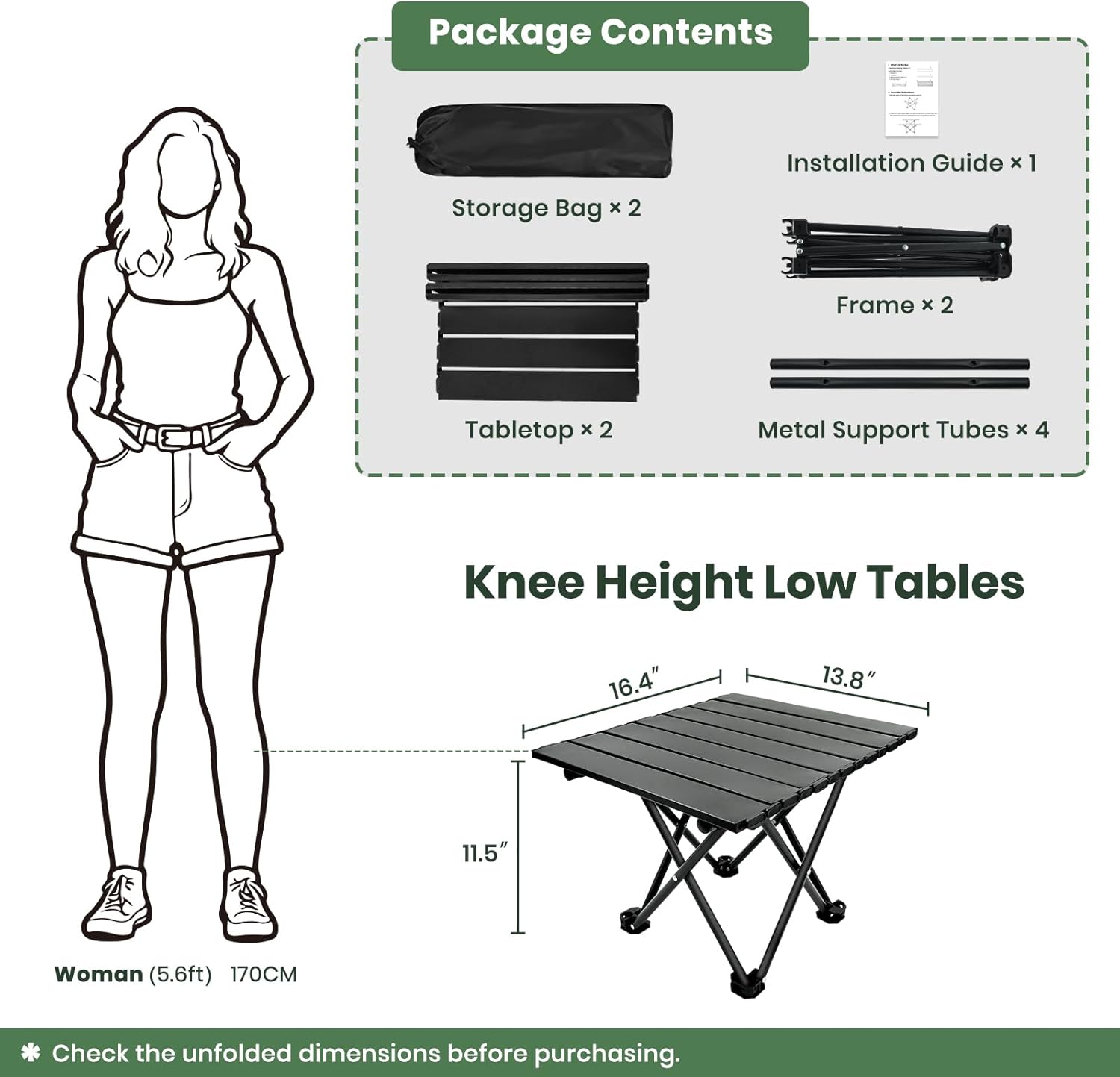 2 Pack Portable Camping Table Foldable, Ultralight Small Folding Beach Table with Carry Bag for Outdoor Travel, Beach, Camp, Picnic, BBQ, Cooking, Festival, Boat, Home Use (Black-S) - Image 2