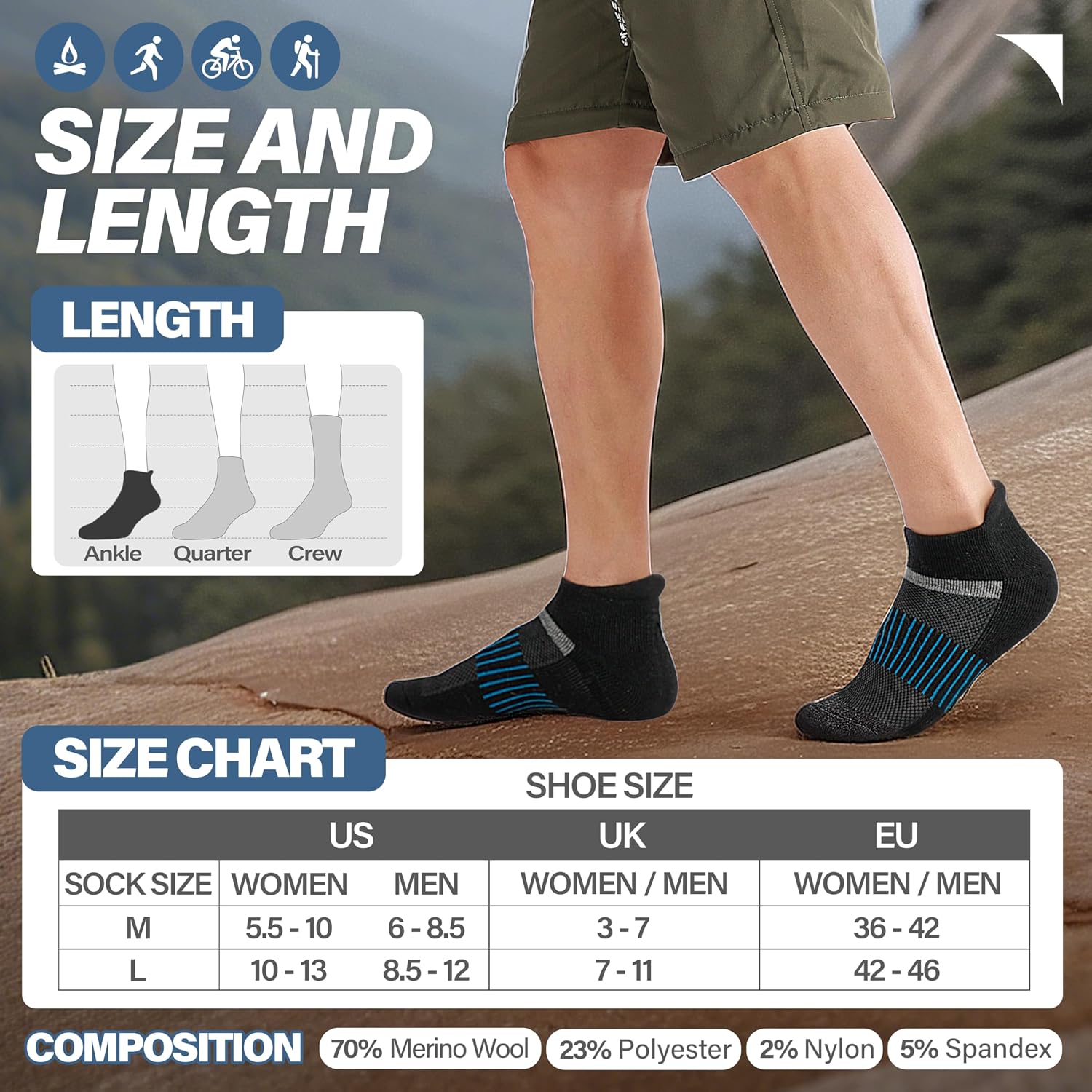 6 Pairs Merino Wool Ankle Running Hiking Socks Compression Support Breathable Thick Cushion No Show Socks for Women Men - Image 5