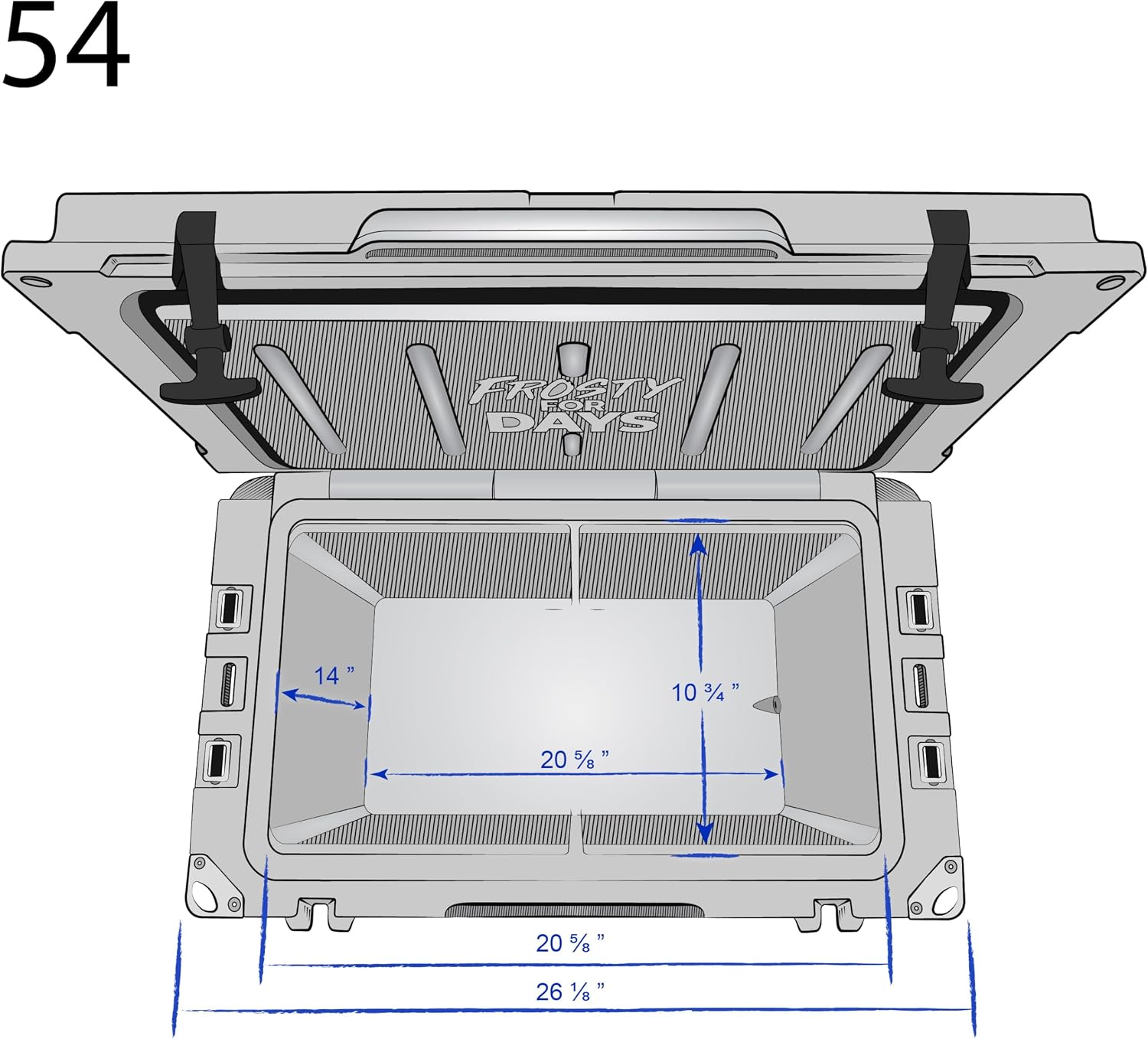 Frosted Frog 54 Qt Hard Cooler, Lightweight Made in USA Insulated Ice Chest | 30% lighter than rotomolded coolers; 54-quart hardside for camping, fishing, boating, beach, BBQ, tailgating & drinks - Image 8
