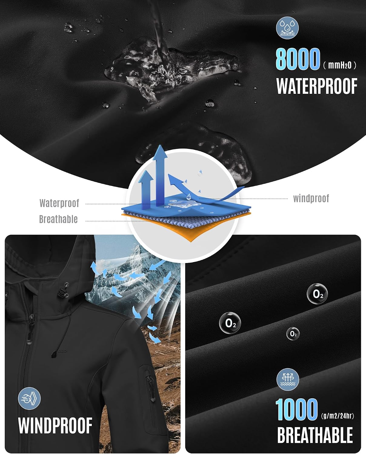 33,000ft Women's Softshell Jacket, Fleece Lined Warm Jacket Light Hooded Windproof Coat for Outdoor Hiking - Image 4