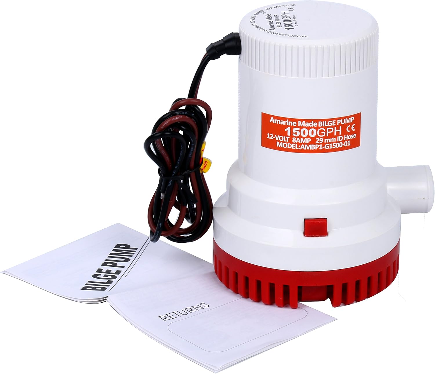 Amarine Made 1500GPH 12V Boat Marine Plumbing Electric Bilge Pump Non Automatic Discharge for Marine,RV,Campers,Industrial - Image 2