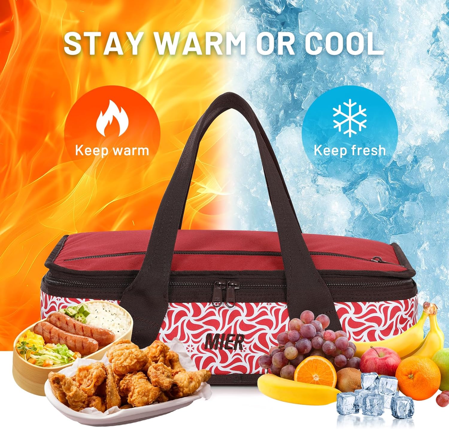 MIER Insulated Casserole Carrier for Hot or Cold Food Thermal Food Carrier Bag for Lasagna Potluck Parties Picnic Cookouts, Fits 9"x13" Baking Dish/Foil Pan, Red - Image 7