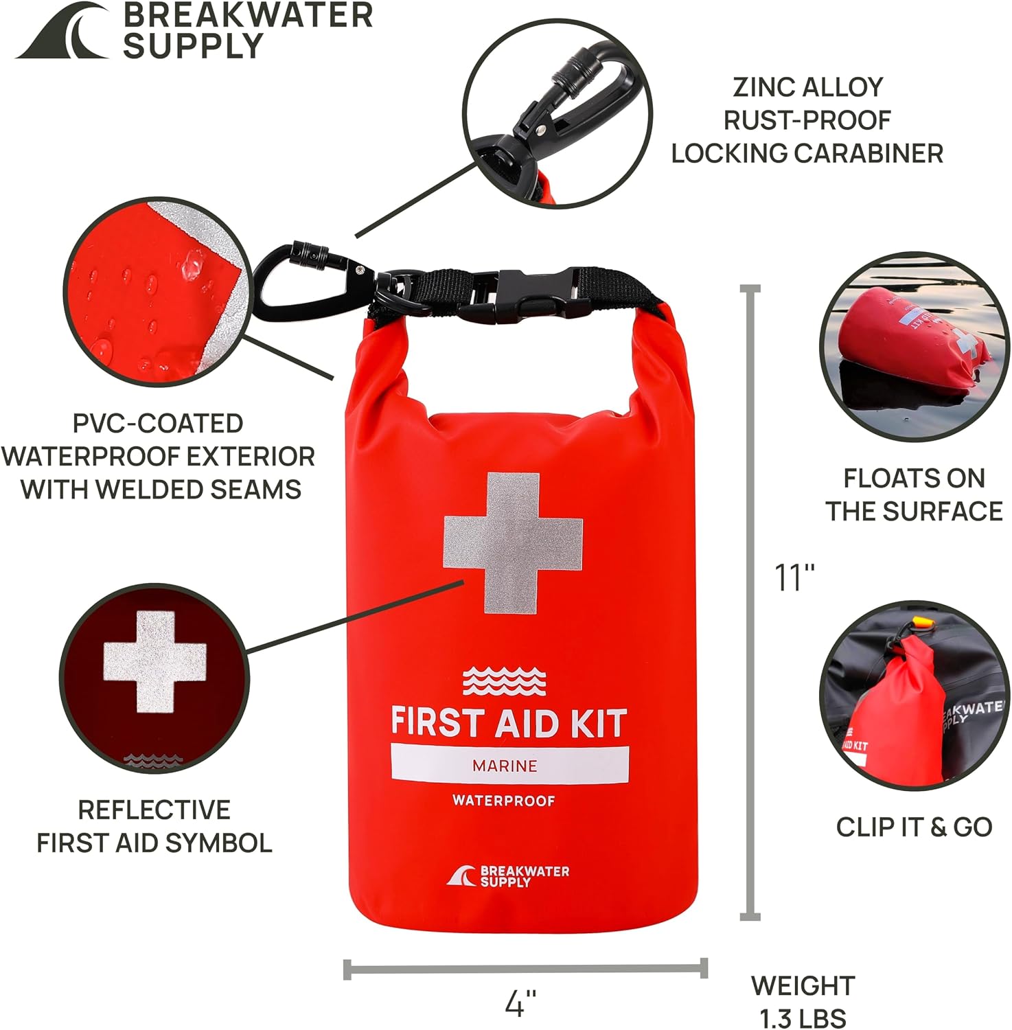 Breakwater Supply Waterproof Marine First Aid Kit for Boat, 100 Piece, Red | Boat Safety Tool Kit, AFAK Emergency Supplies in Dry Bag, IFAK Trauma Kit, for Kayaking, Jet Ski, Fishing, Surfing, Sailing - Image 6