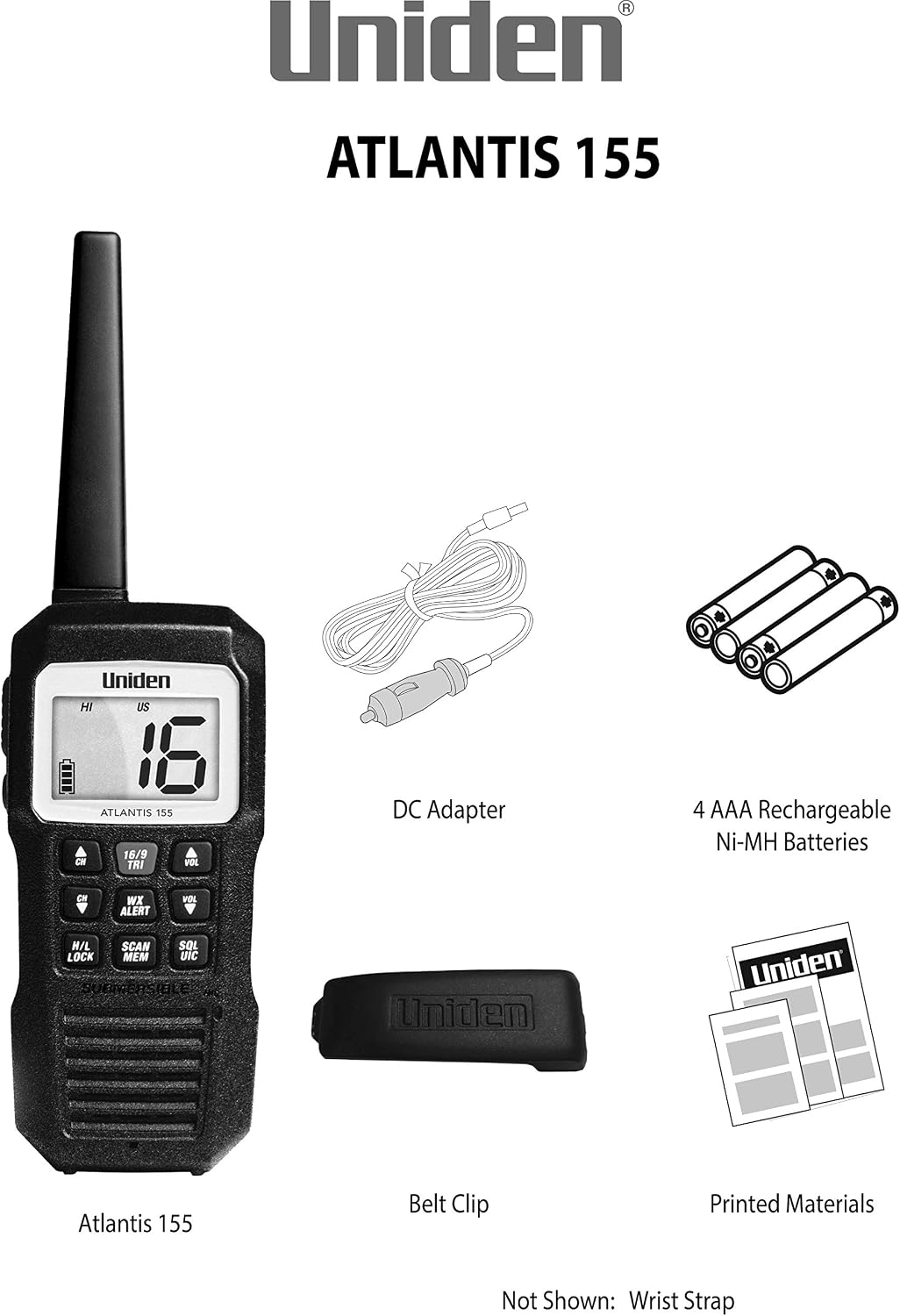Uniden Atlantis 155 Handheld Two-Way VHF Marine Radio, Floating IPX8 Submersible Waterproof, Dual-Color Screen, All USA/International/Canadian Marine Channels, NOAA Weather Alert, 10 Hour Battery - Image 4