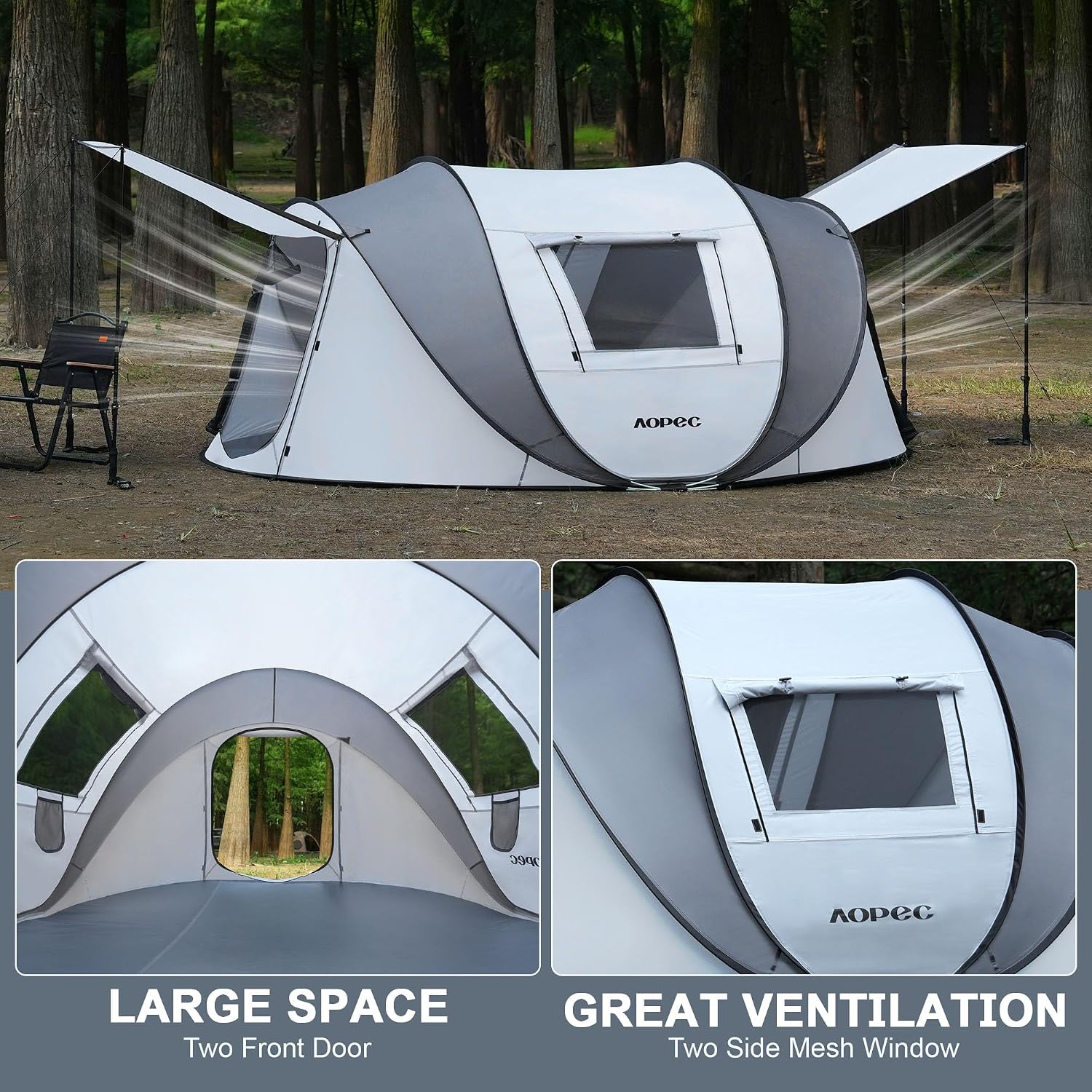 Pop Up Camping Tent, 2/4/6 Person Instant Tent Waterproof PU4500mm, Spacious Ventilated Camping Tent with Front Porch, Quick Setup Lightweight Portable for Outdoor Camping Hiking Beach - Image 6
