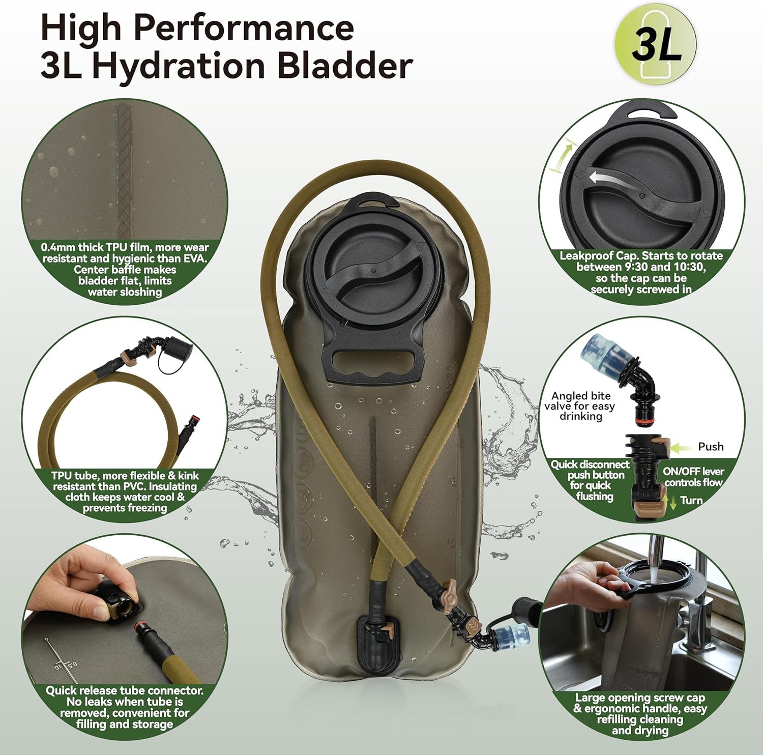 MARCHWAY Tactical Molle Hydration Pack Backpack with 3L TPU Water Bladder, Military Daypack for Cycling, Hiking, Running, Climbing, Hunting, Biking - Image 6