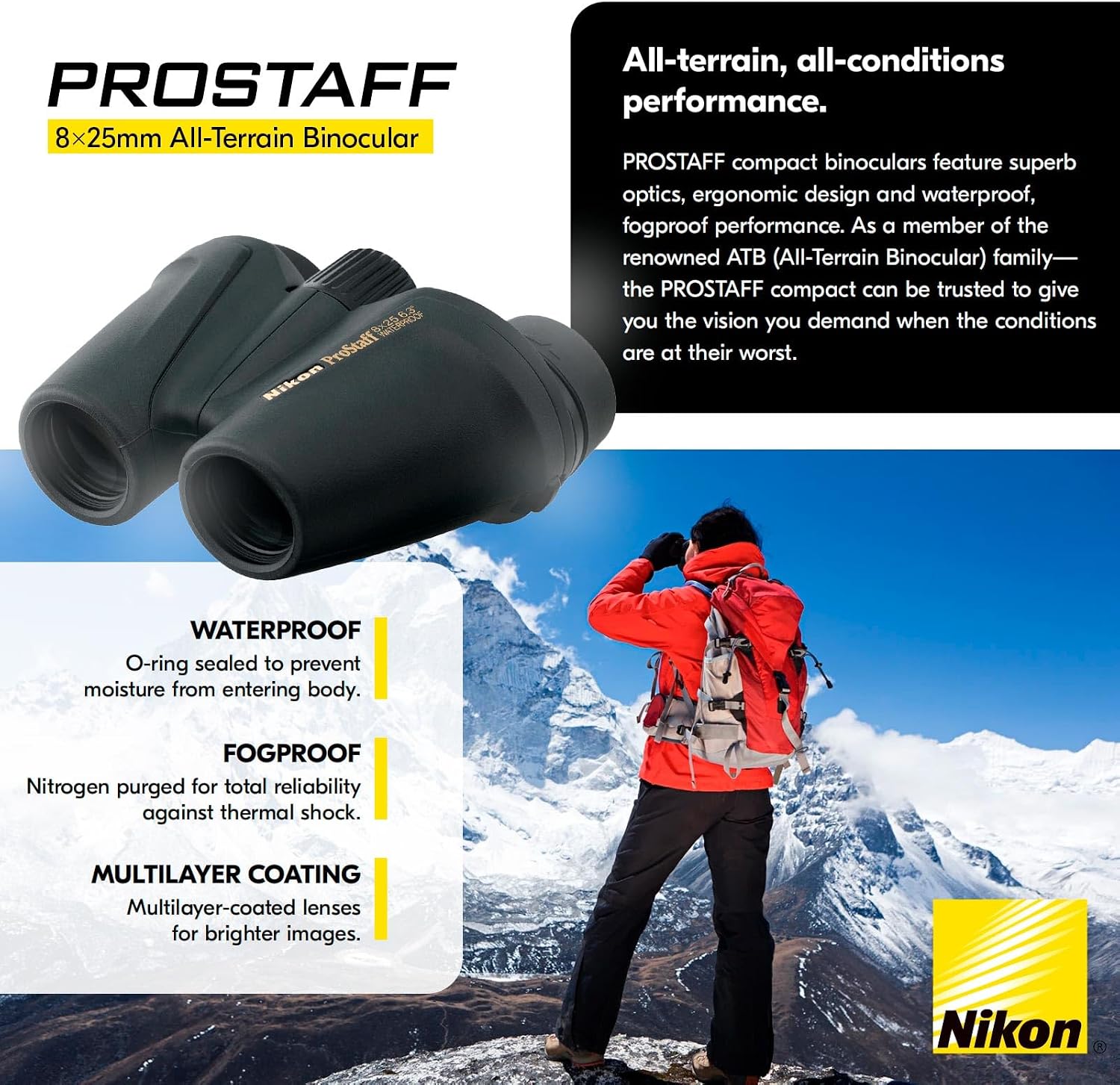 Nikon PROSTAFF 8x25mm ATB All-Terrain Binocular with Long Eye Relief, Bright Multilayer-Coated Lenses, Non-Slip Rubber Exterior - Compact Waterproof Fogproof Nature Observation Binoculars (7483) - Image 6