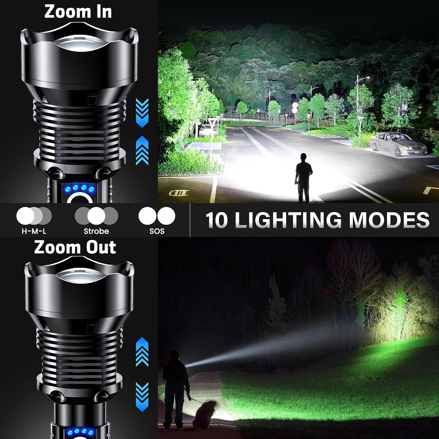 AKNEAR Rechargeable LED Flashlight 99000 High Lumens, Super Bright Flash Light with Zoomable & USB C Rechargeable & 5 Mode & Waterproof, Tactical Flashlights for Home, Emergencies, Camping, Outdoor - Image 3