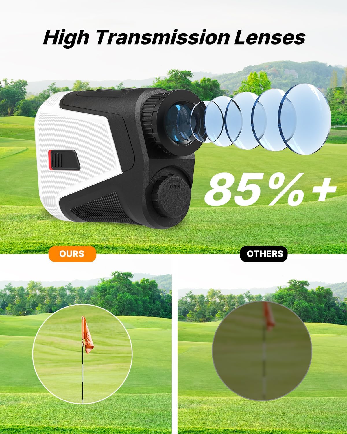 WOSPORTS Red OLED Display Golf Rangefinder with Slope, Ultra-Clear 1200 Yards 7X Magnification Laser Range Finder, Magnetic/Flag Pole Locking Vibration - Image 7