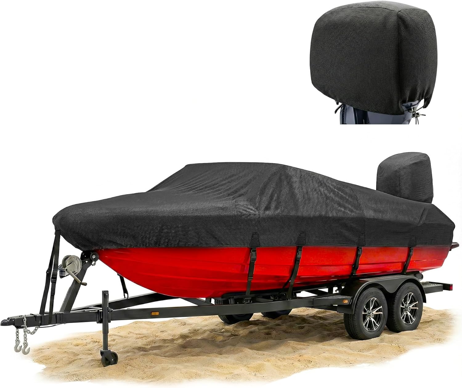 FOCEAN Boat Covers 16-18ft 1200D Waterproof Heavy Duty Marine Tarp Black Bass Boat Cover, Fits V-Hull, Tri-Hull, Runabout & Fish Ski Boats with Storage Bag