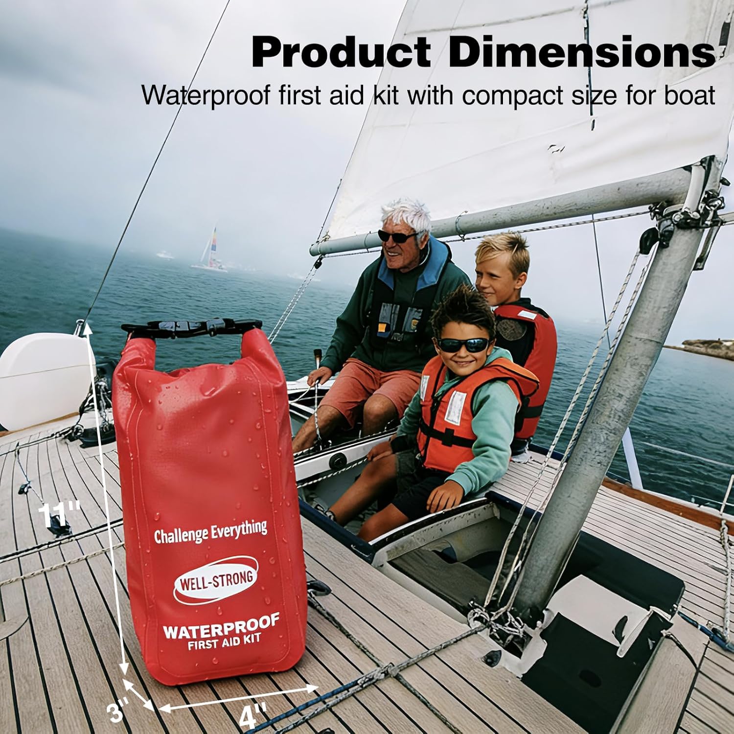 Waterproof First Aid Kit Roll Top Boat Emergency Kit with Waterproof Contents for Fishing Kayaking Boating Swimming Camping Rafting Beach Red - Image 4