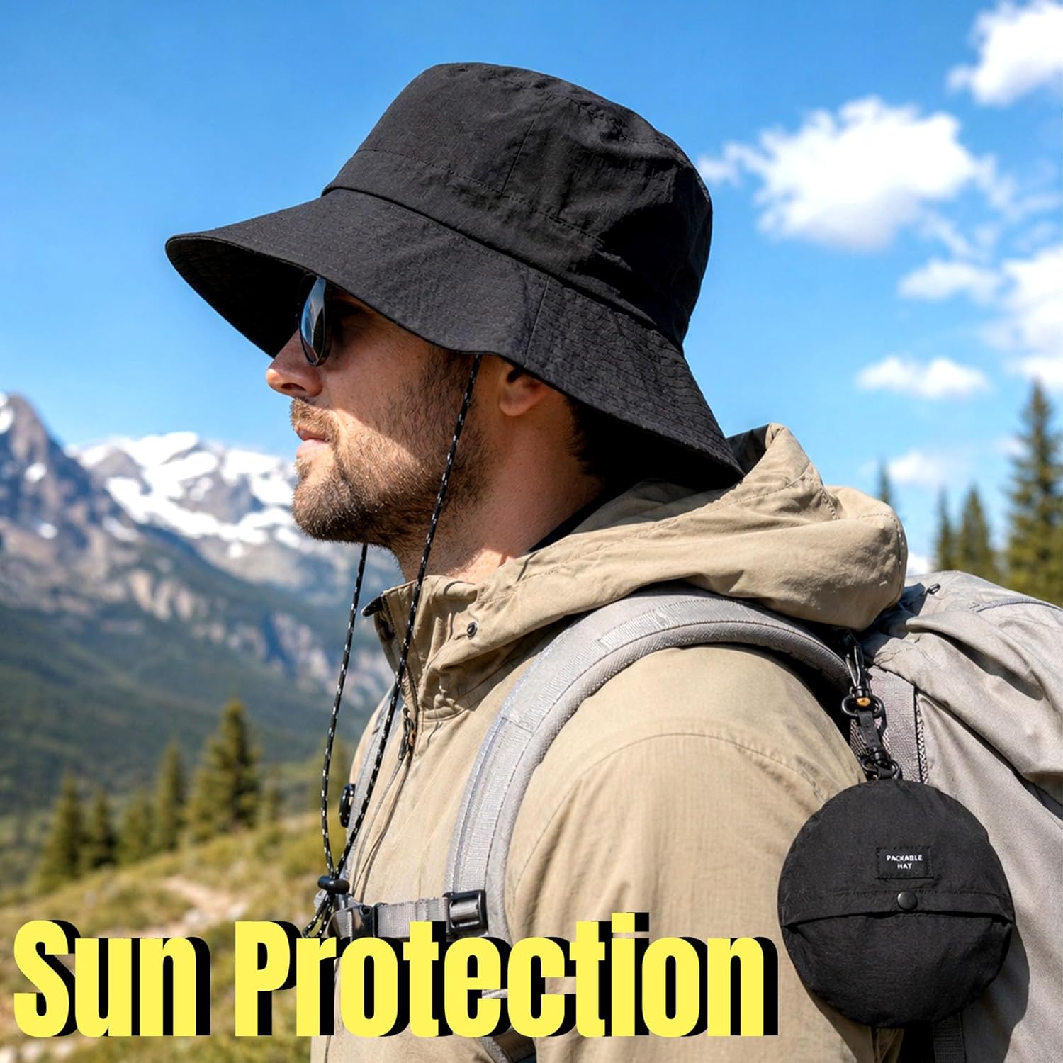 PFFY Packable Sun Bucket Hat for Men Women Outdoor UV Protection Sun Hats Waterproof Lightweight Hiking Outdoor Cap - Image 2
