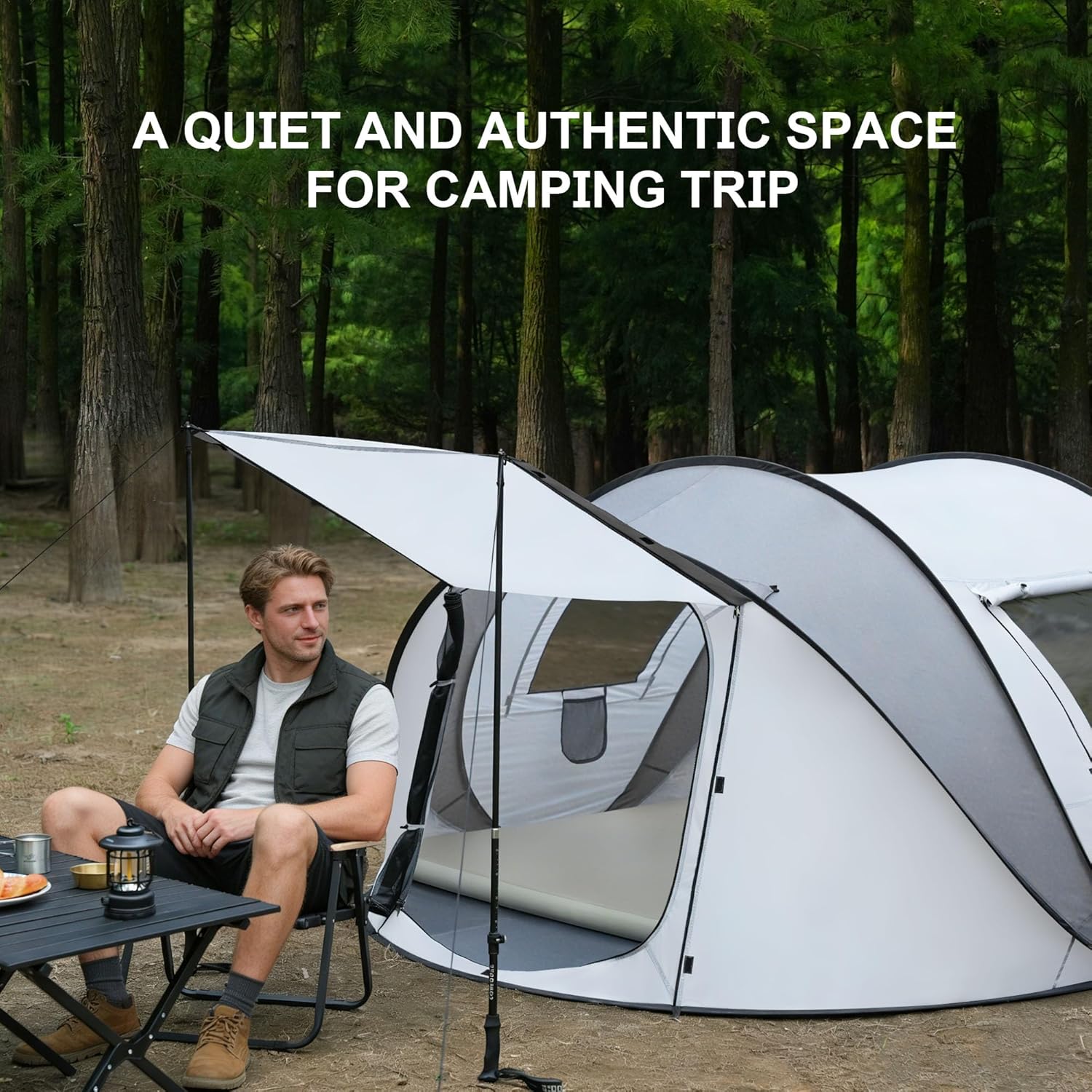 Pop Up Camping Tent, 2/4/6 Person Instant Tent Waterproof PU4500mm, Spacious Ventilated Camping Tent with Front Porch, Quick Setup Lightweight Portable for Outdoor Camping Hiking Beach - Image 5